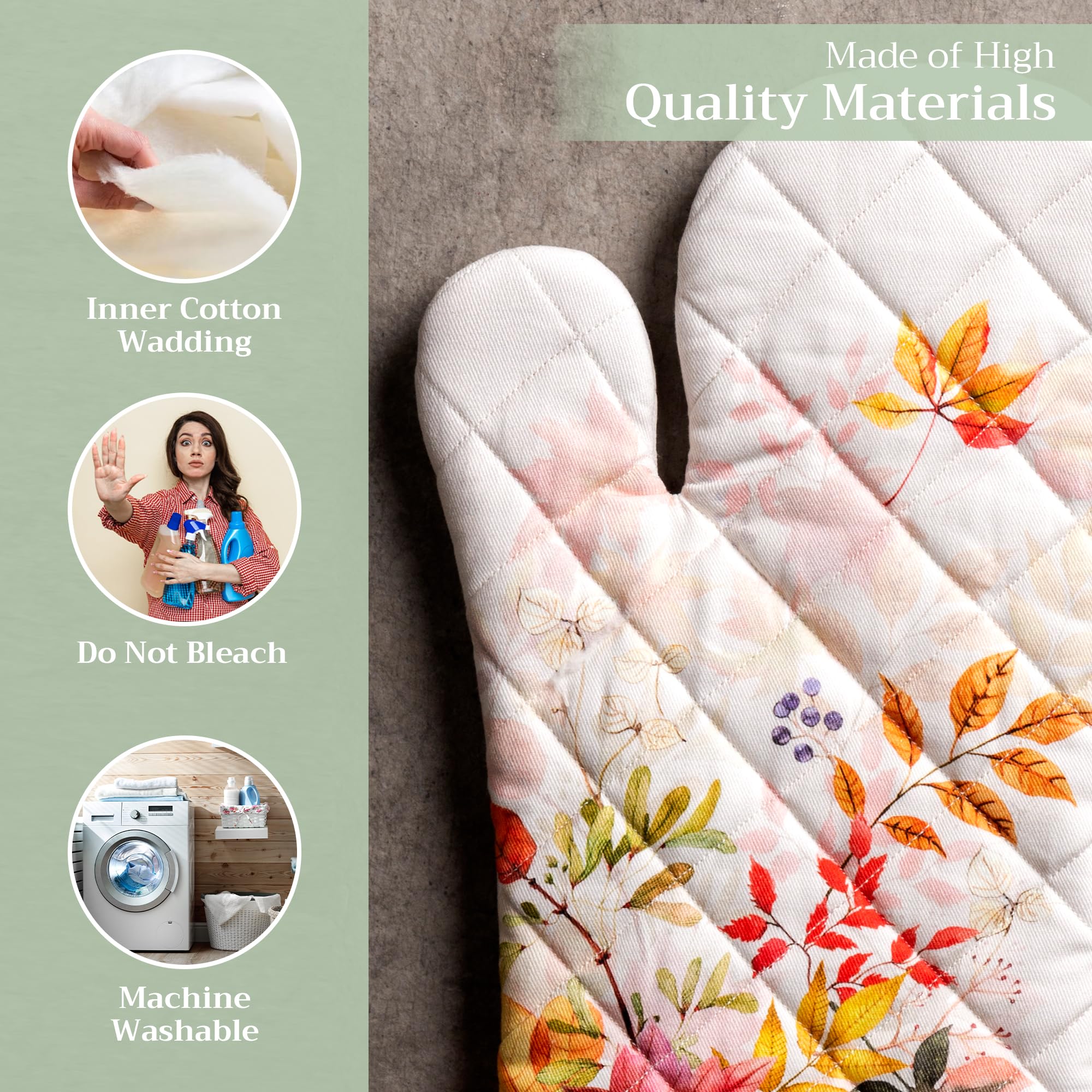 Heat Resistant 100% Cotton Oven Mitts (7.5