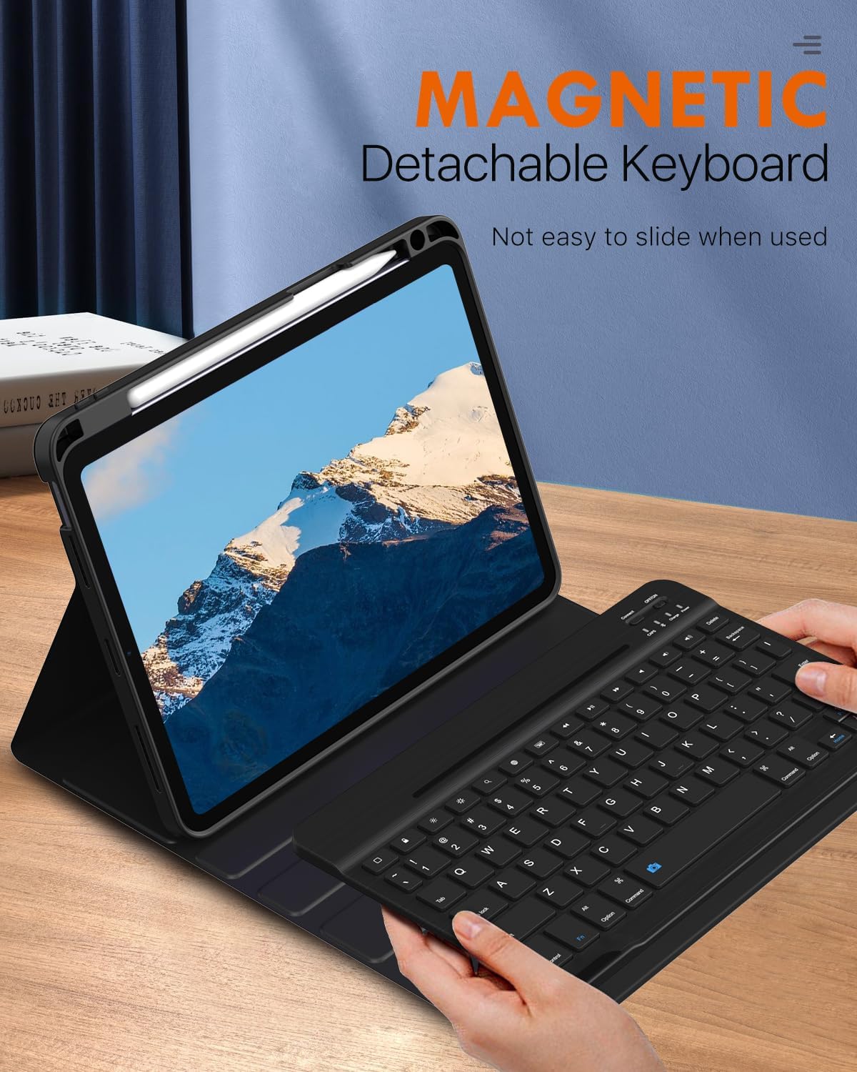 MoKo iPad Air 11 Inch Keyboard Case (2024/2025 Release) - Detachable Folio Cover with Apple Pencil Holder for iPad Air 7th/6th/5th/4th Gen - Perfect for Work, Study & Travel - Black
