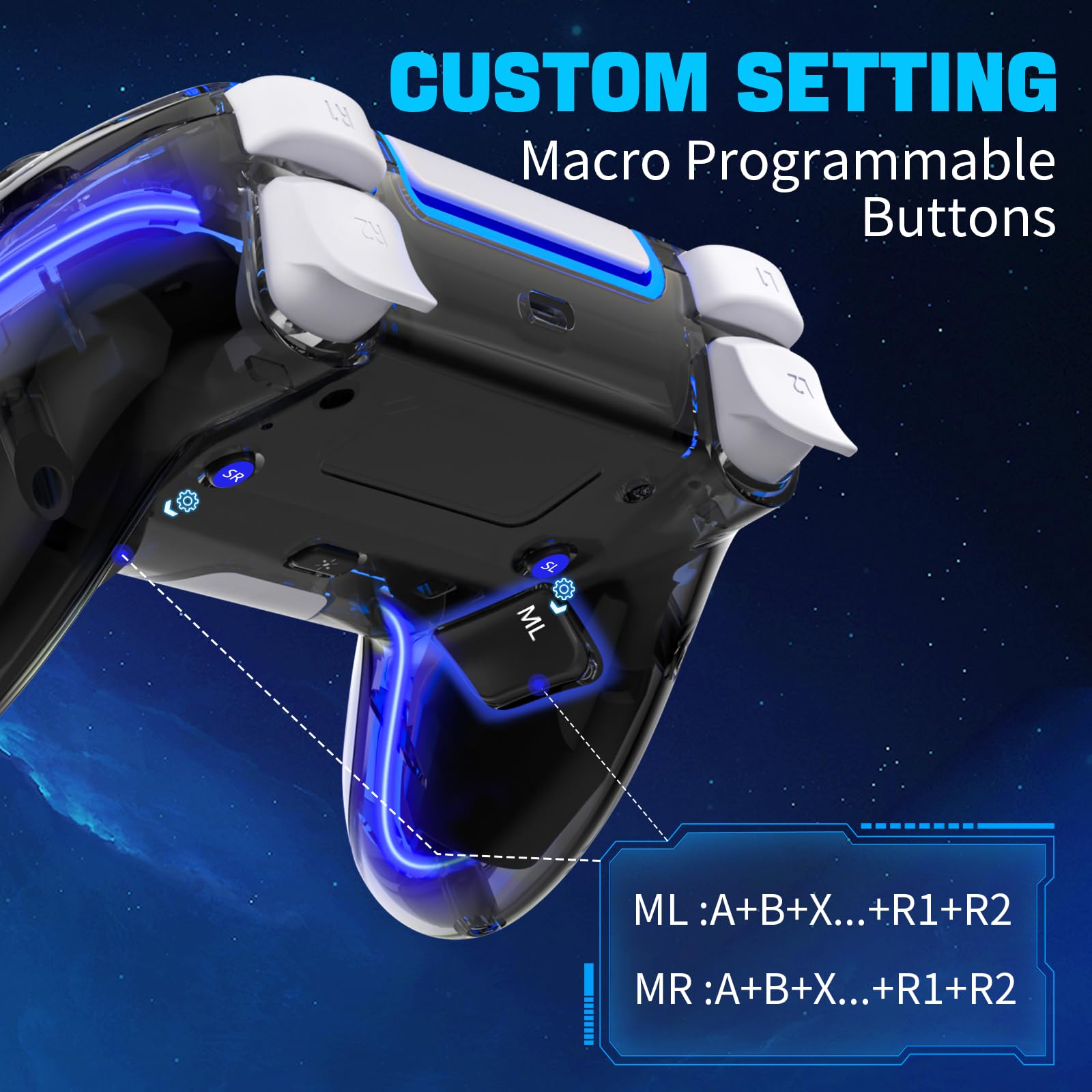 Wireless PS4 Controller with Hall Effect 3D Joystick & RGB Lighting - Customizable Buttons, Responsive Gamepad for Playstation 4 (Black/White) | Perfect for FPS, Racing & Action Games
