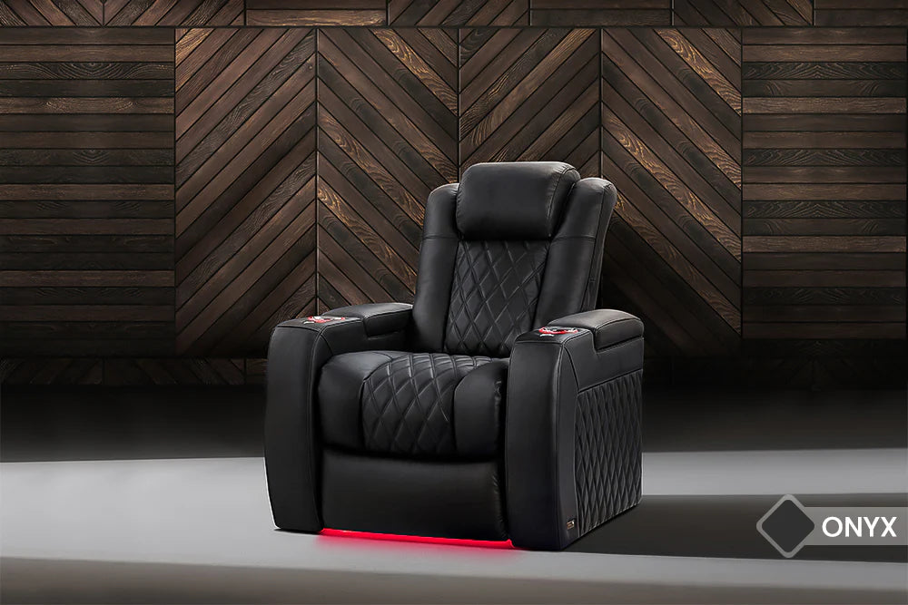 2025 Valencia Tuscany Luxury Leather Home Theater Seating - 3-Seater Loveseat (Right Side, Onyx Black) for Movie Nights & Entertainment Rooms