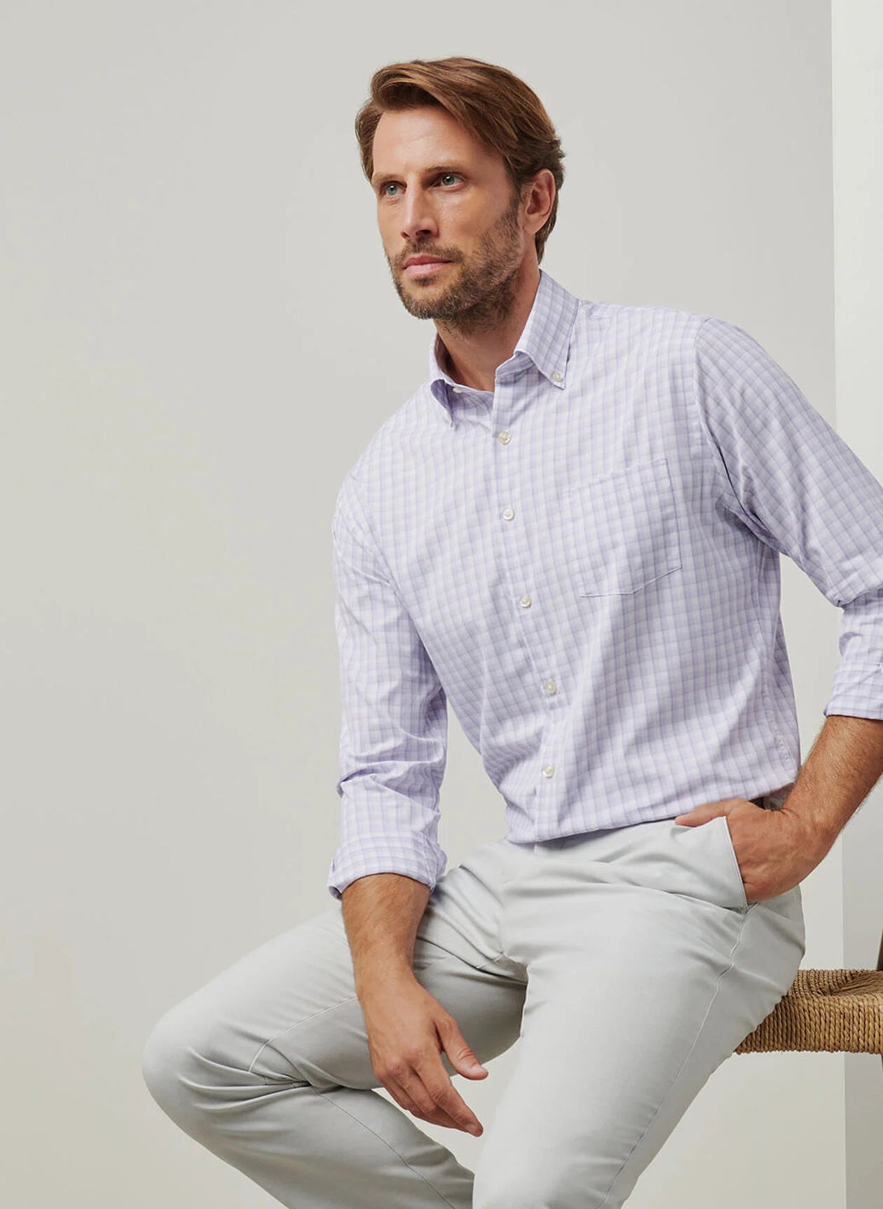 Peter Millar Lilac Plaid Long Sleeve Button Down Shirt for Men - Casual & Office Wear