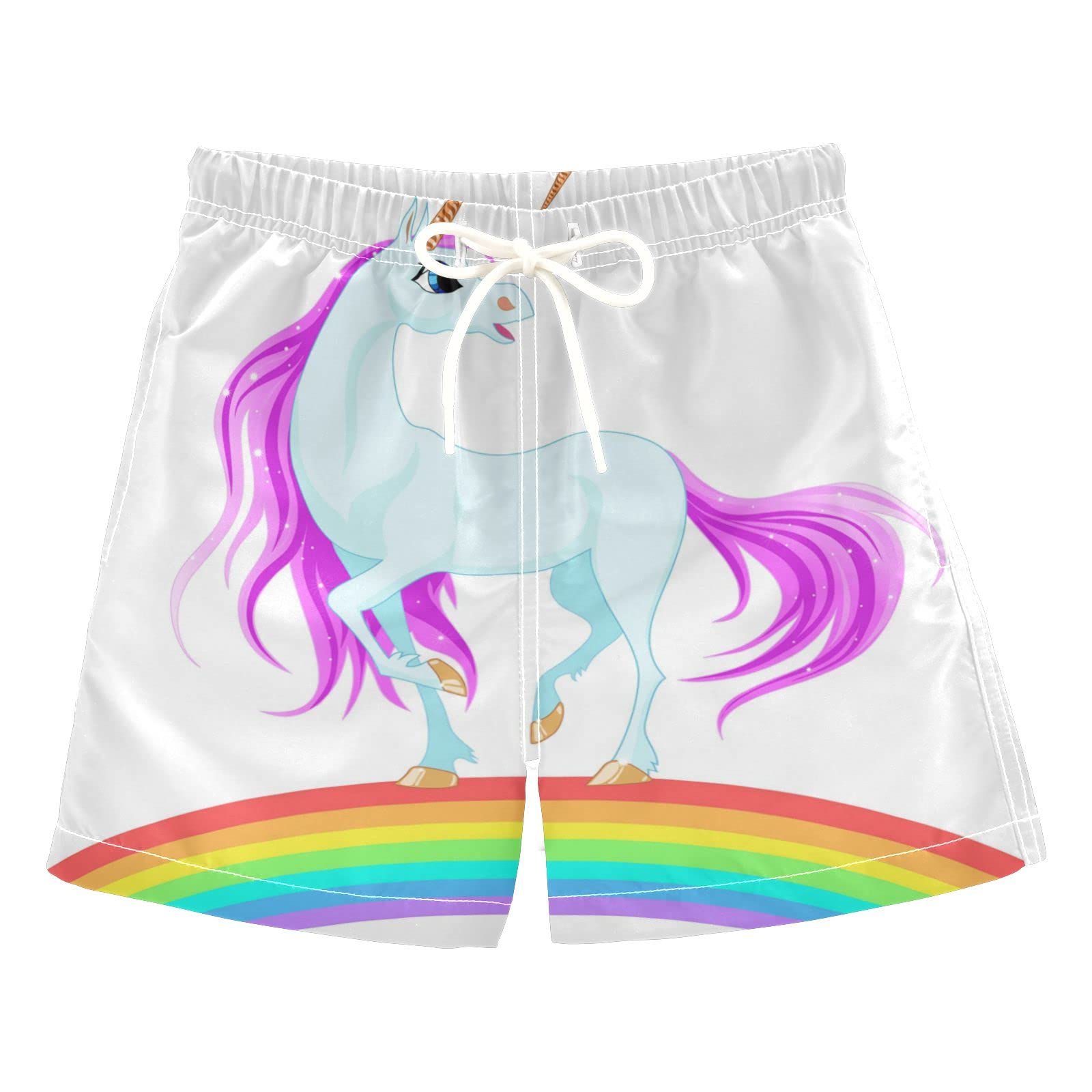 **Boys' Blue Unicorn Rainbow Swim Trunks - Quick Dry Toddler Swimwear for Kids 2-8 Years - Perfect for Beach, Pool & Summer Water Play**