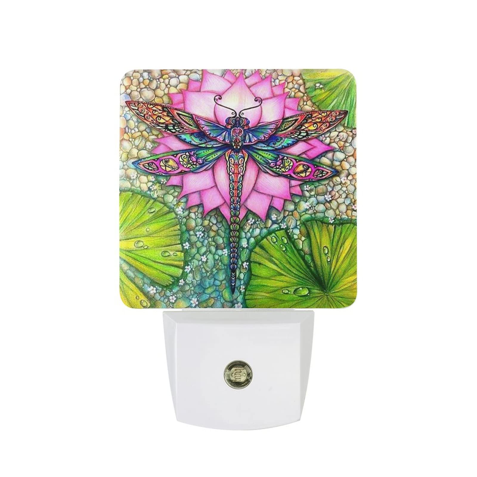 Dimmable LED Dragonfly Night Light with Auto Sensor - Adjustable Brightness & Auto On/Off - Perfect for Bedroom, Kids Room, Hallway & Stairs - Lotus Decor Gift Idea for Women & Children