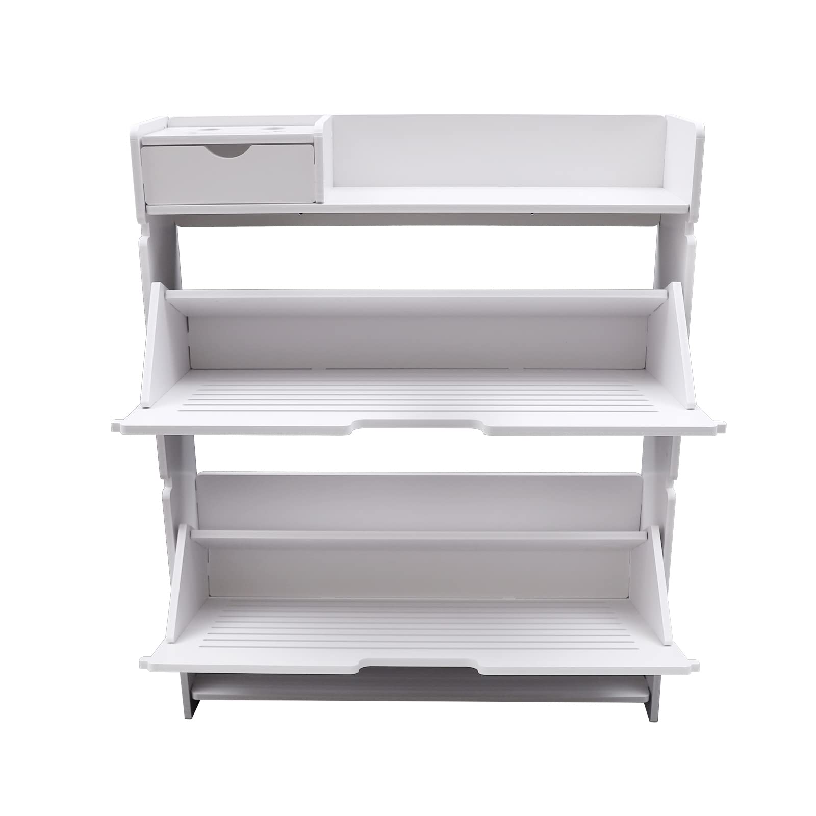 Modern Narrow White Flip Down Shoe Rack Shelf (2 Tiers) - Space Saving Shoe Organizer for Closet, Entryway & Small Apartments - Perfect for Storing Shoes, Sandals & Sneakers
