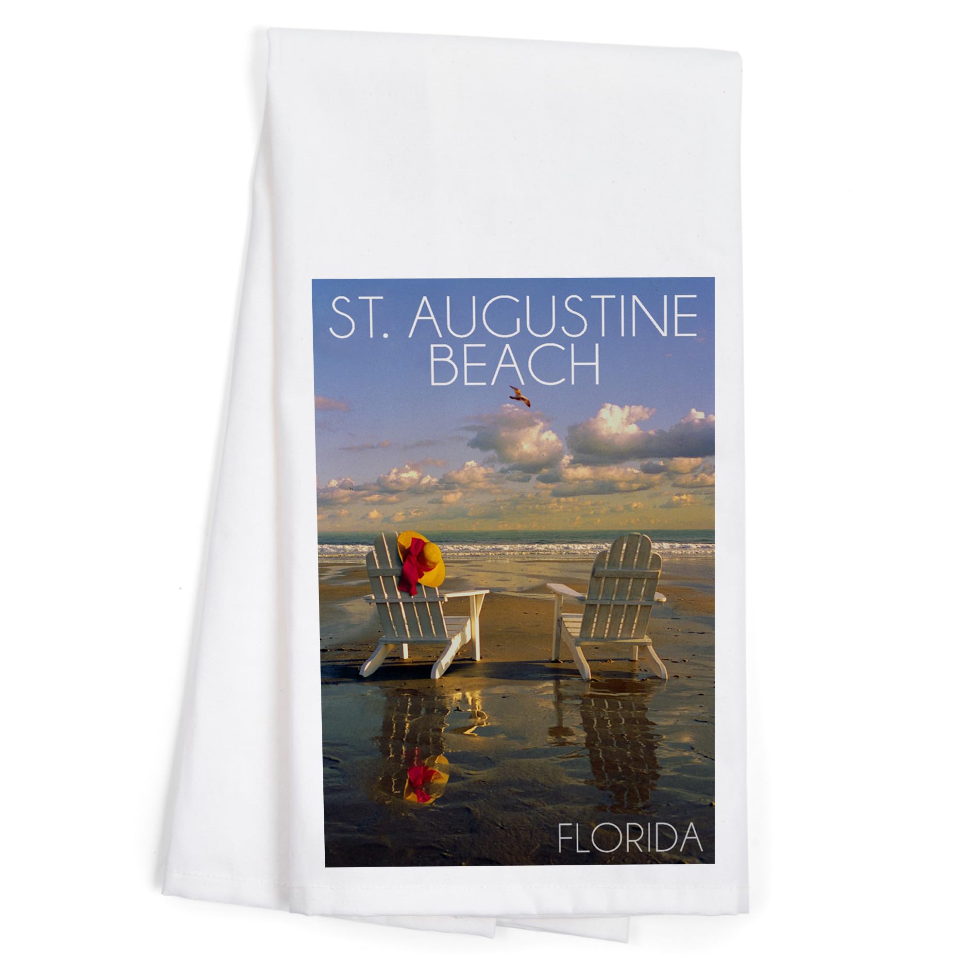 Lantern Press St. Augustine Florida Beach Adirondack Chairs 100% Cotton Tea Towel - Decorative Kitchen Hand Towel for Home Decor, Dish Drying & Coastal Themed Gifts