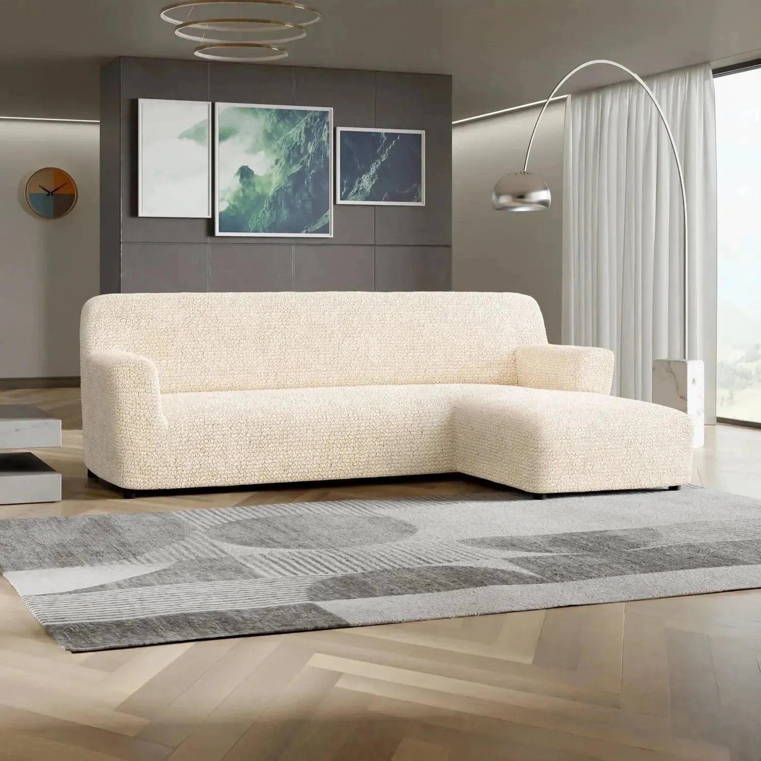 L Shaped Sofa Slipcover with Right Chaise - Premium Microfiber Stretchable Furniture Protector for Living Room, Sectional Couch Cover - Easy Wash & Anti-Slip Design for Home Decor