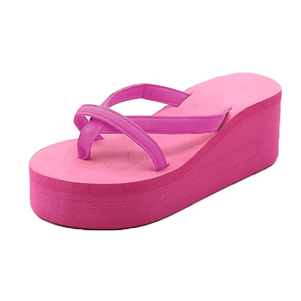 Women's Casual Flip Flop Sandals - Slip On Platform Wedge Slides with Solid Color Design | Open Toe Summer Beach Slippers for Comfort & Style (Hot Pink, Size 8.5) | Perfect for Poolside, Vacation & Outdoor Relaxation