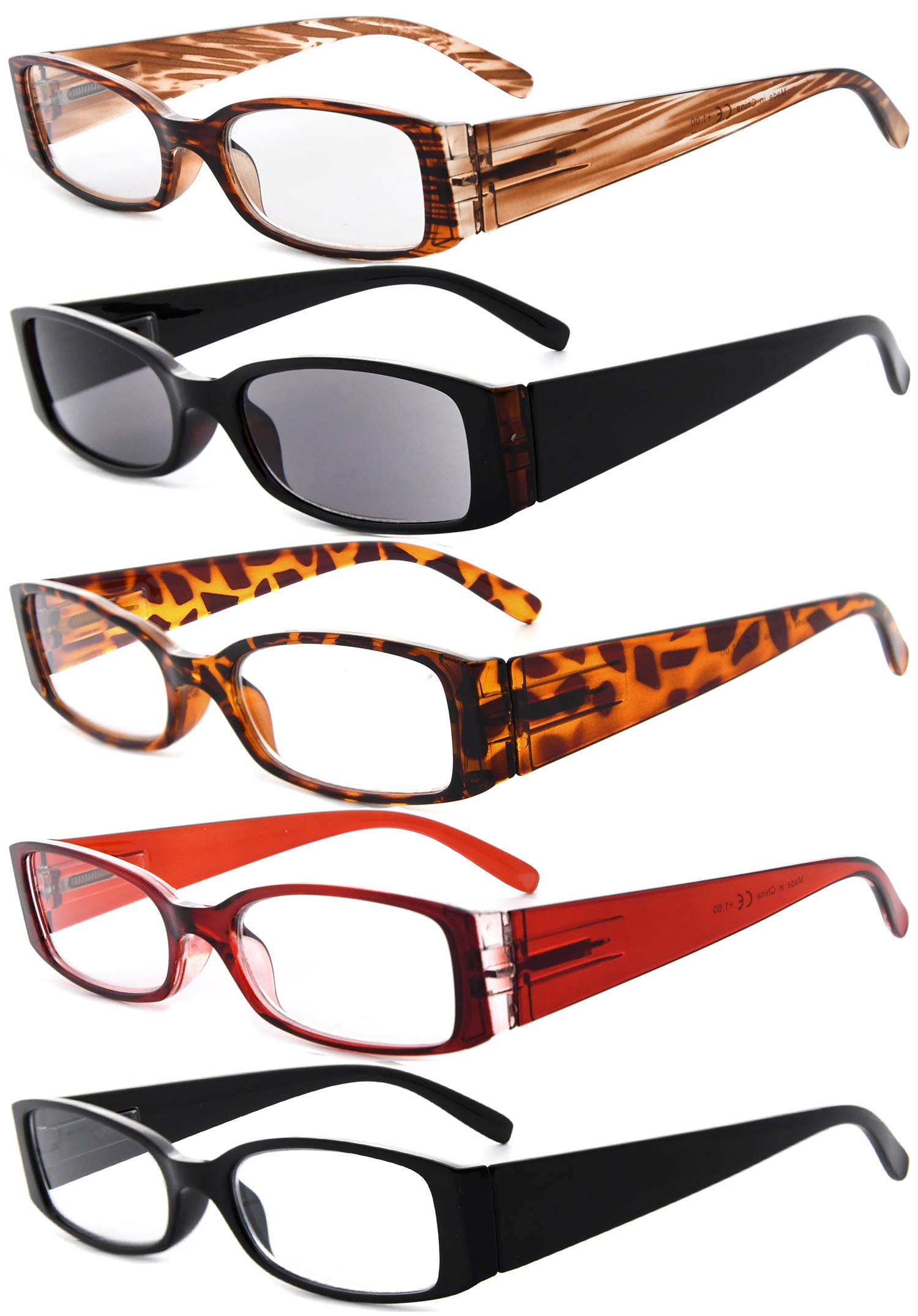 Eyekepper 5 Pairs Women's Reading Glasses Set with +1.25 Magnification & UV Protection Sunglasses - Stylish Readers for Indoor Reading, Outdoor Activities & Daily Use