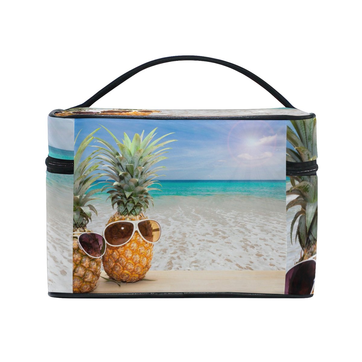Stylish Tropical Pineapple Cosmetic Bag for Women - Waterproof Travel Makeup Organizer with Zipper Closure - Perfect for Beach Vacation, Gym, and Daily Essentials Storage