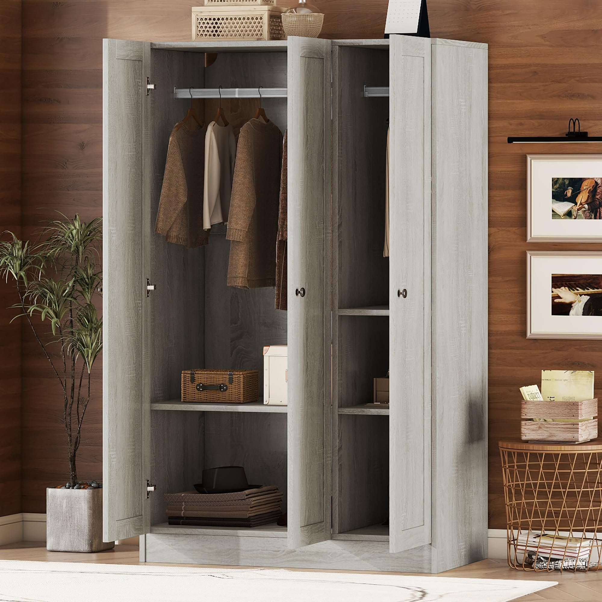Modern 3-Door Wardrobe with Shelves & Hanging Rod - 21