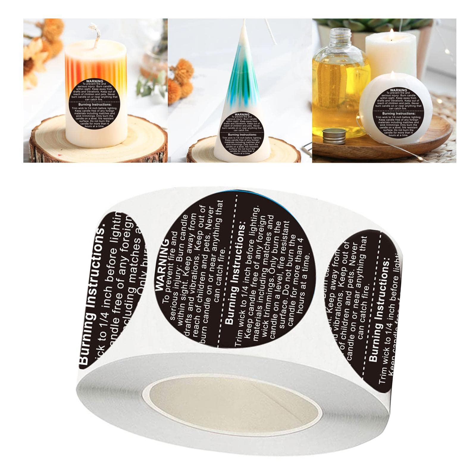 1000 PCS Black Candle Safety Stickers - 1.5 Inch Round Waterproof Warning Labels for Candles | Modern Fireproof Decals for Candle Jars, Containers & Gifts | Home Decor, Wedding Favors & DIY Crafts