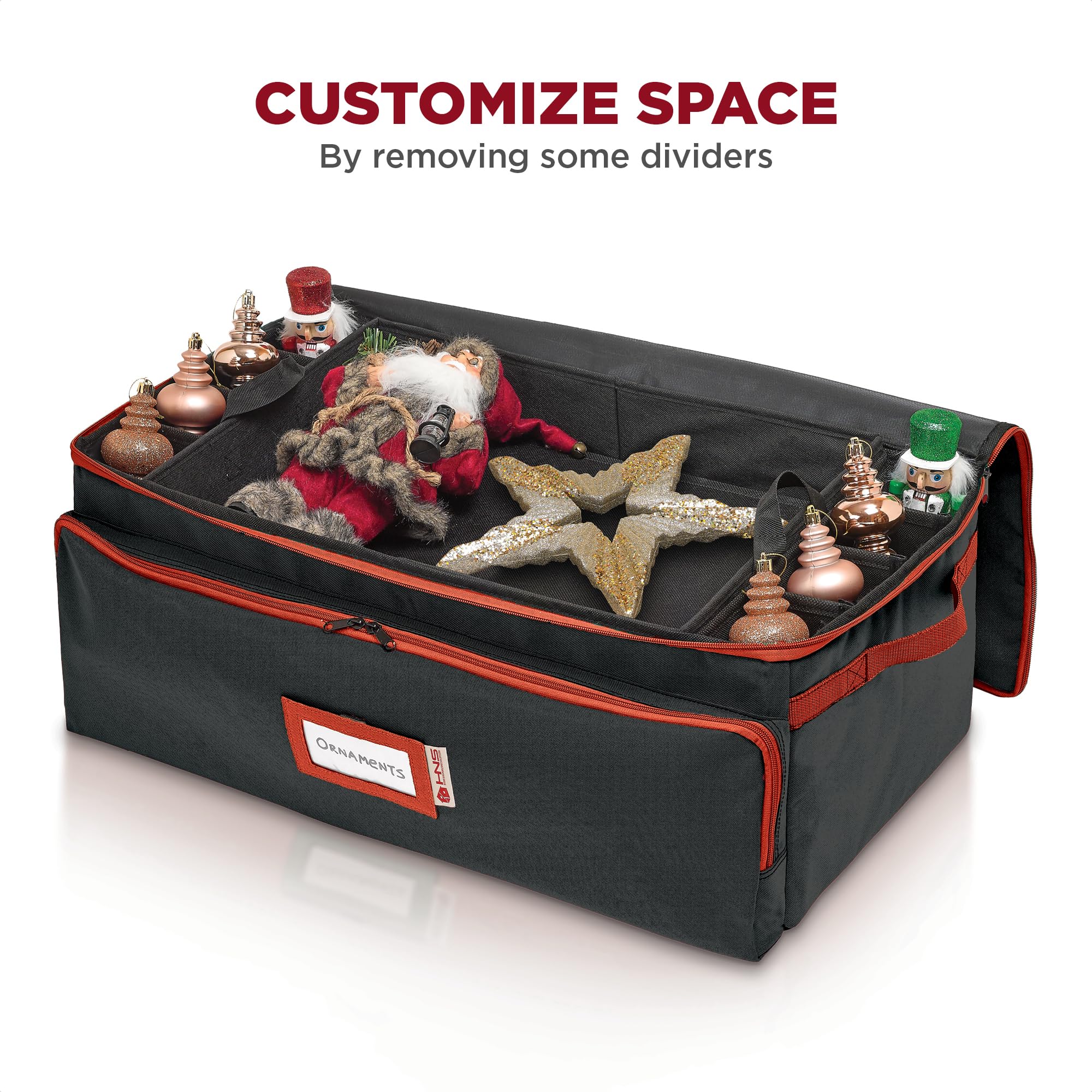 Premium Christmas Ornament Storage Box - 72 Ornaments & 6 Side Slots - Durable 600D Canvas for Holiday Decor Organization