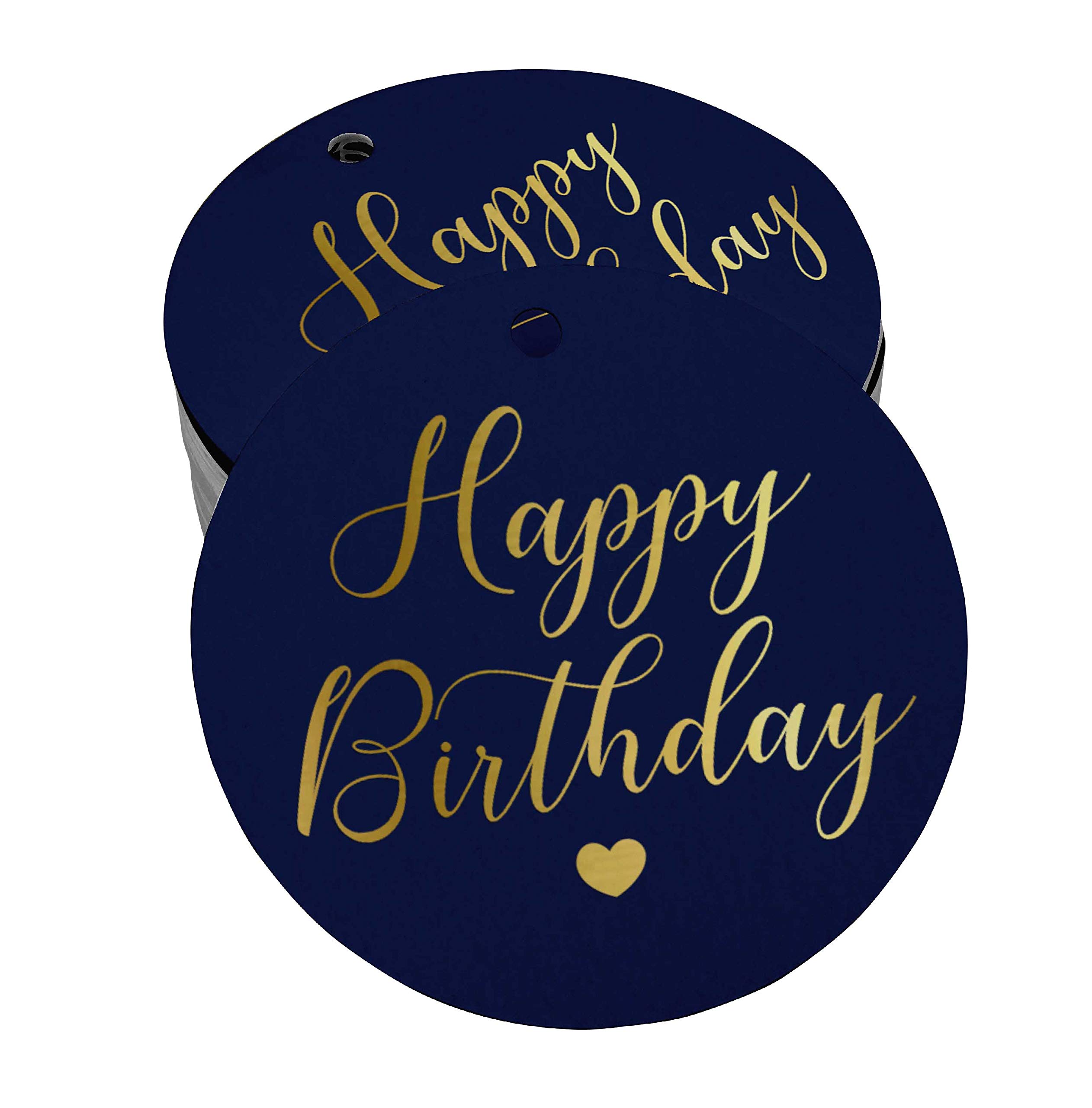 50 Pack Happy Birthday Favor Tags - Gold Foil Hanging Gift Tags for Party Decorations, DIY Crafts, Wedding Favors & Special Event Gift Wrapping
