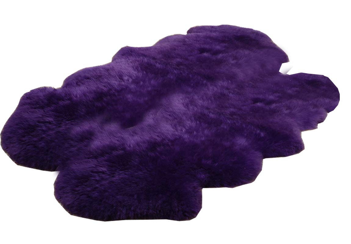 HUAHOO Genuine Sheepskin Rug - 4' x 6' Natural Shaggy Fur Rug for Living Room, Bedroom & Fireplace - Soft Irregular Shaped Sheepskin Carpet (Violet, 4-Pelt Set) | Cozy Home Decor, Perfect for Floor Seating & Nursery