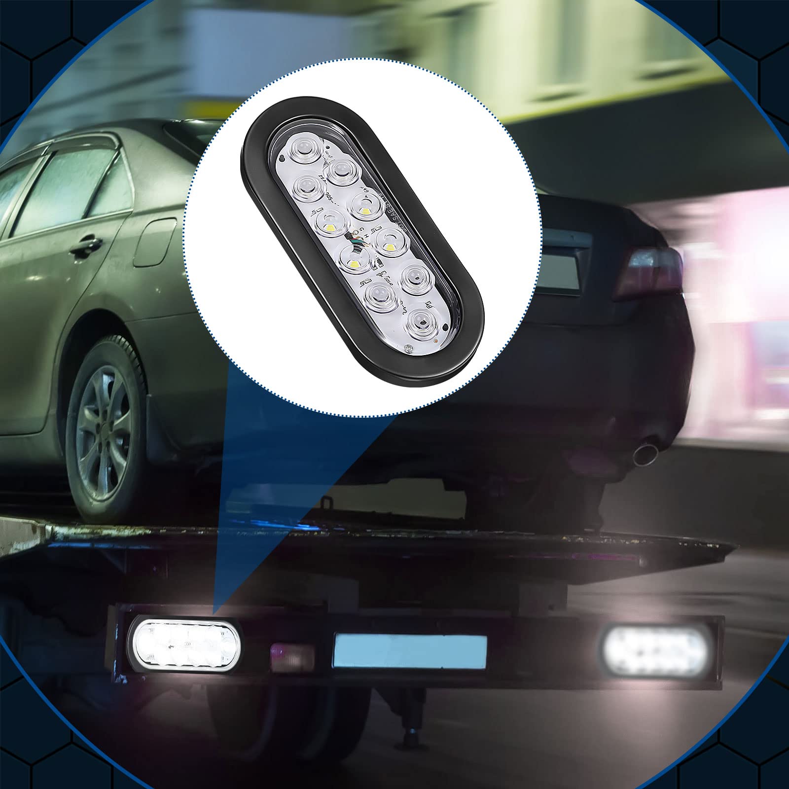 Yexiya 12 Pack Oval LED Trailer Light Kit - 10 LED Stop Reverse Turn Tail Lights with Wires & Grommet - IP67 Waterproof for Boats RVs Trucks Trailers (White) - Perfect for Marine, Camping & Heavy Duty Vehicle Lighting