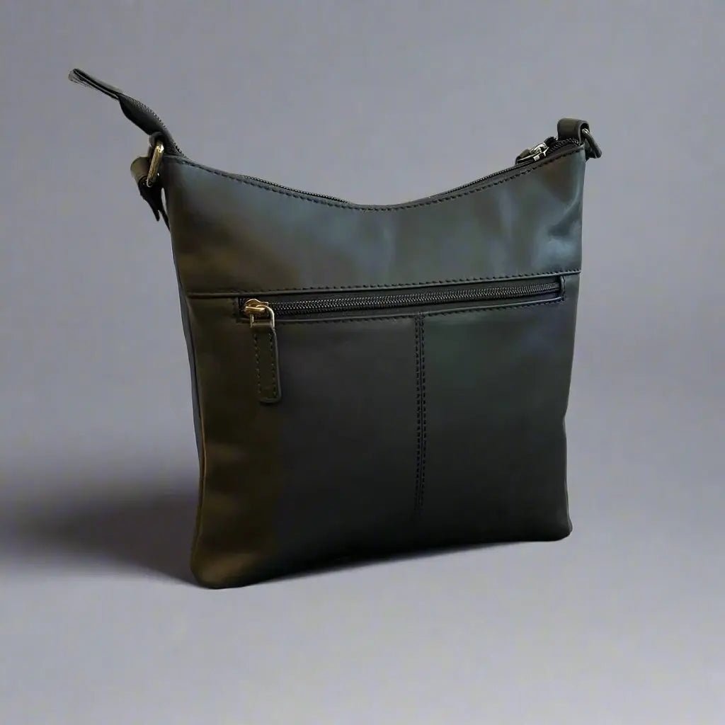 Durable Full Grain Leather Small Crossbody Bag with Front Zipper - Perfect for Travel, Shopping & Everyday Use