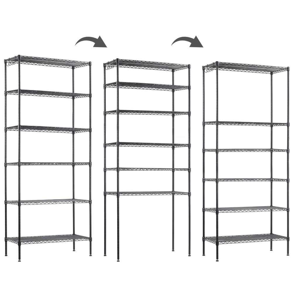 Clucycia 2-in-1 Adjustable 6-Tier Wire Shelving Unit - Convertible to 3-Tier Shelves (29.52