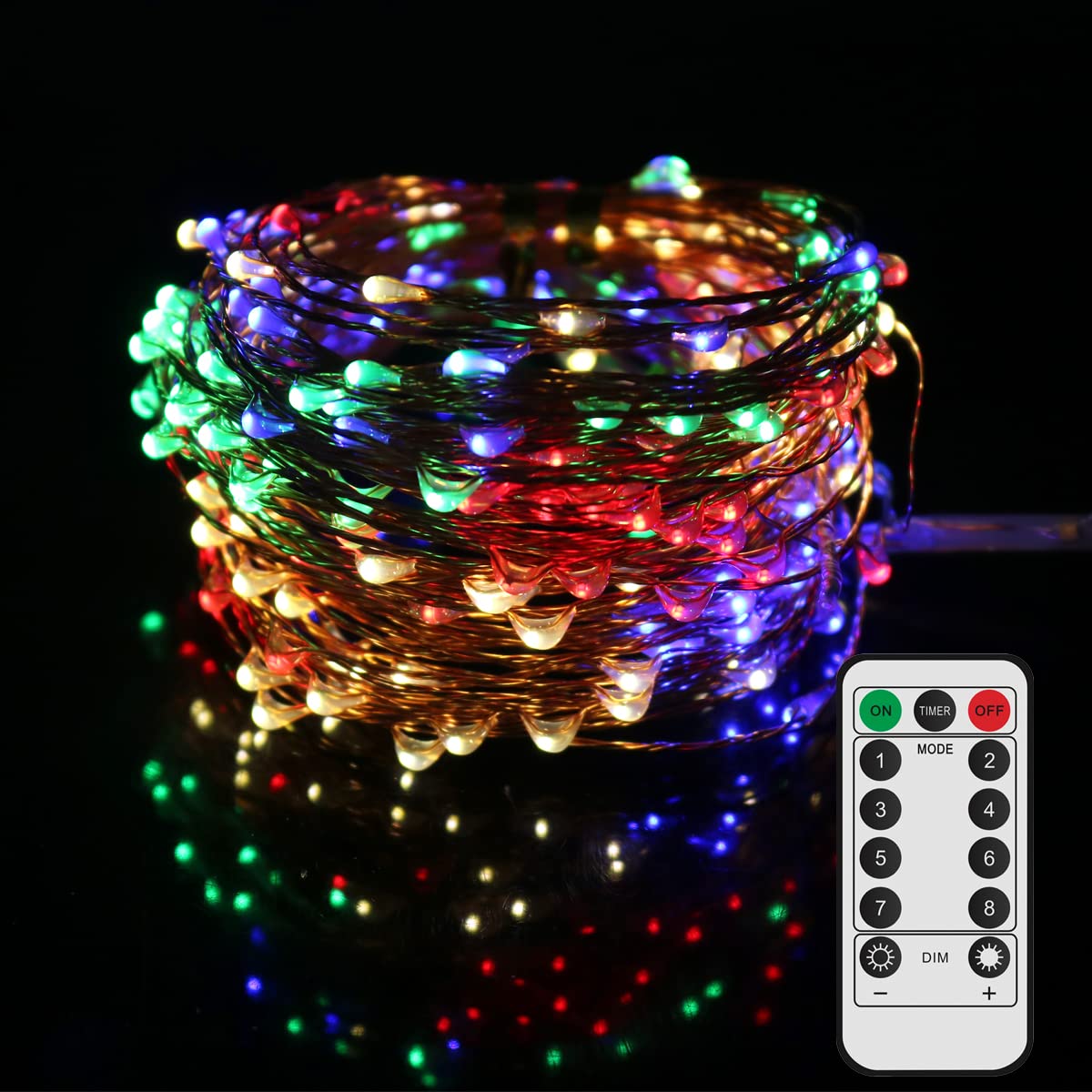 40 Ft 240 LED Copper Wire String Lights with Remote - 8 Lighting Modes, Waterproof, Battery Operated - Perfect for Christmas Decorations, Wedding Lighting, Party Decor & Outdoor Events (Multicolor)