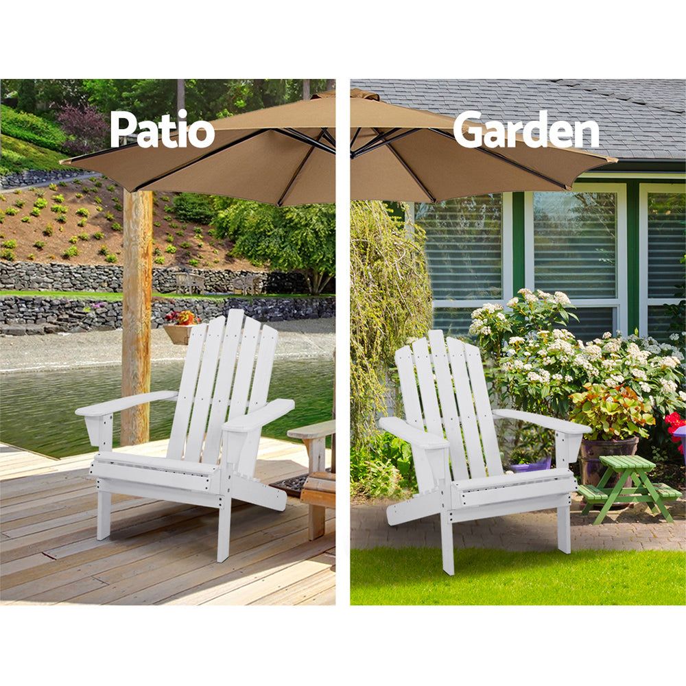Gardeon Outdoor Sun Lounge Beach Chair - White Wooden Adirondack Patio Chair with Table Setting - Perfect for Poolside, Backyard & Beach Relaxation