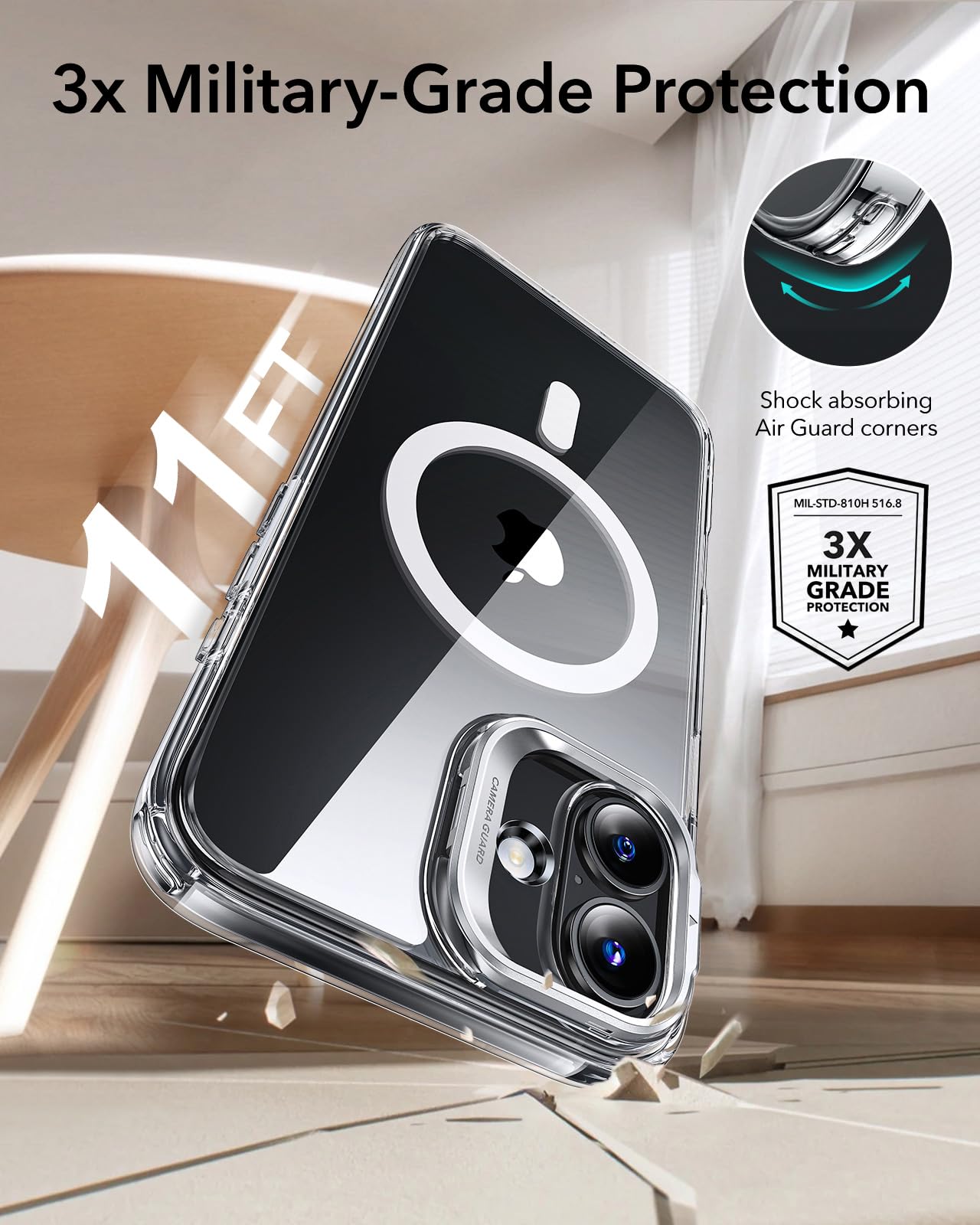 ESR iPhone 16 Case with MagSafe Compatibility - Military Grade Protection, Built-in Stand & Scratch Resistant Clear Cover | Perfect for Work, Travel & Everyday Use