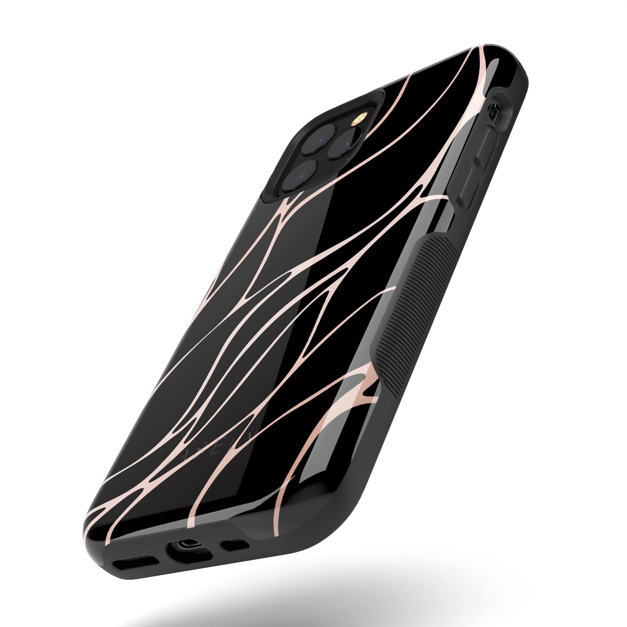 Casely iPhone 11 Pro Max Case - Sleek Black & Gold Metallic Waves Protective Cover | Durable Shockproof Phone Case for Everyday Use, Work & Travel
