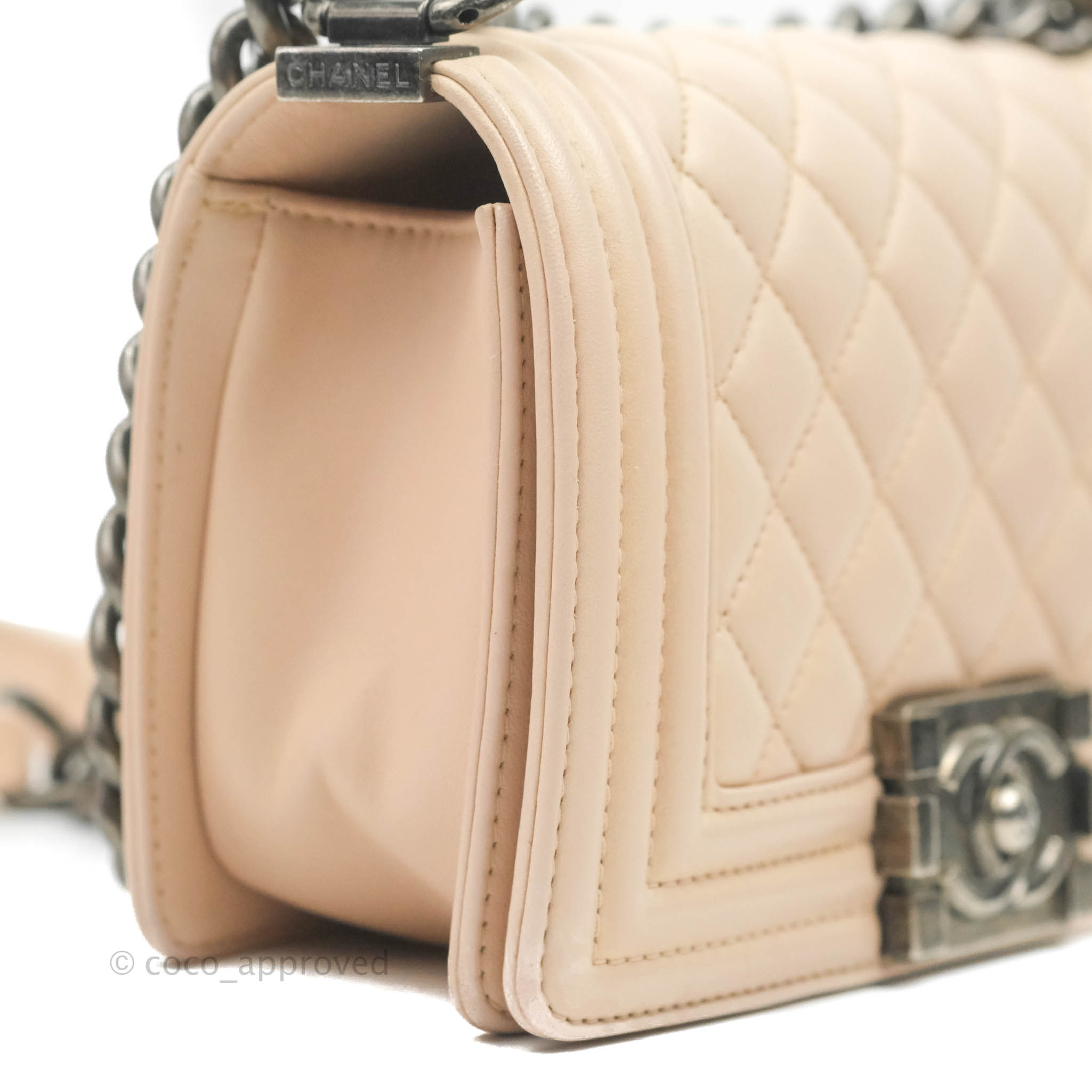 Chanel Boy Small Light Beige Pink Calfskin Bag with Ruthenium Hardware - Luxury Crossbody Purse for Women, Perfect for Date Night & Evening Events
