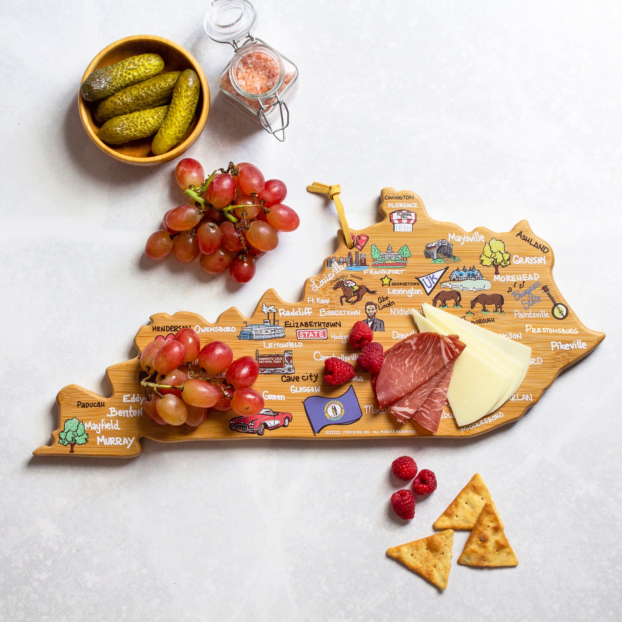 Premium Kentucky Wooden Cutting Board with Fish Kiss™ Artwork – Durable Kitchen Essential for Chopping, Serving & Decor