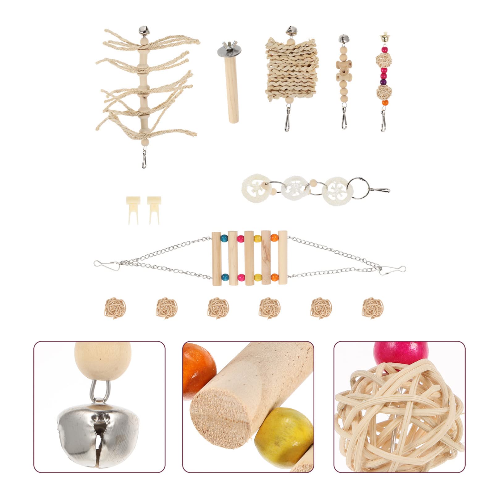 Balacoo 15pcs Bird Toy Set - Hanging Toys, Climbing Ladder, Chewing & Teething Toys, Hammock Swing for Parrots & Small Birds | Durable Wooden & Rope Pet Toys for Playtime & Cage Enrichment