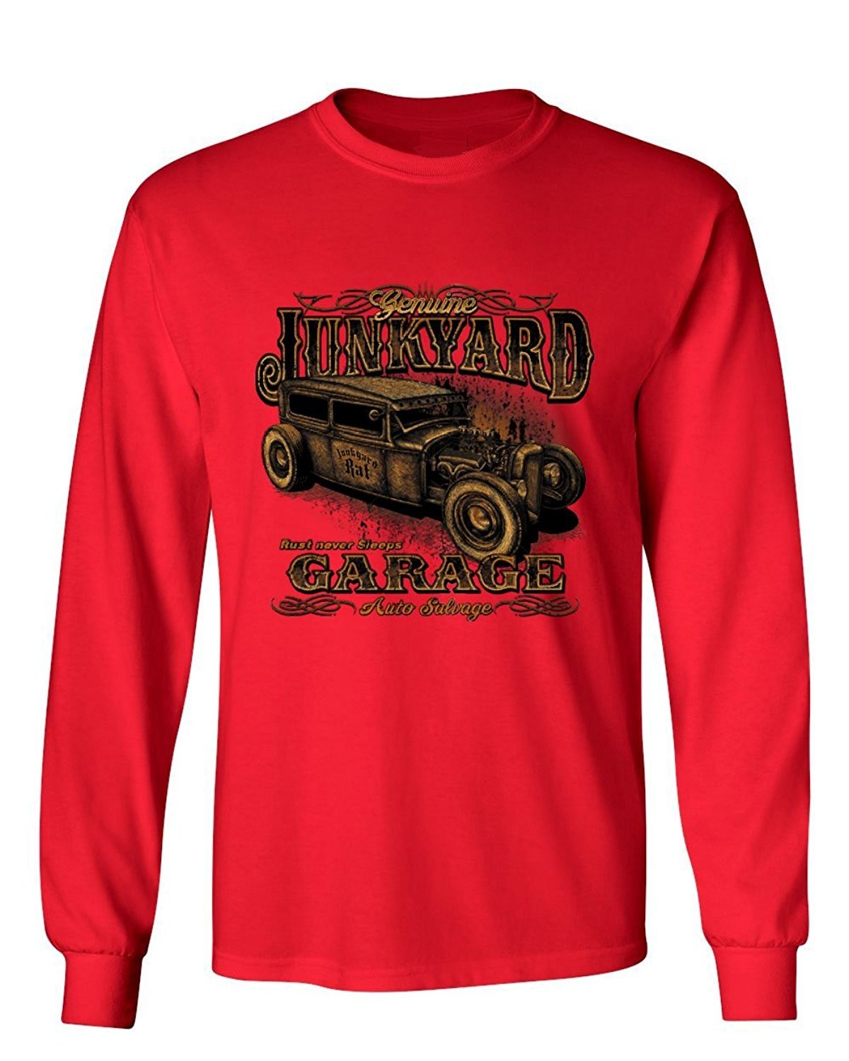 Vintage Junkyard Garage Hot Rod Men's Long Sleeve T-Shirt with Rat Design | Retro Muscle Car Enthusiast Apparel | Perfect for Car Shows, Cruising & Casual Wear