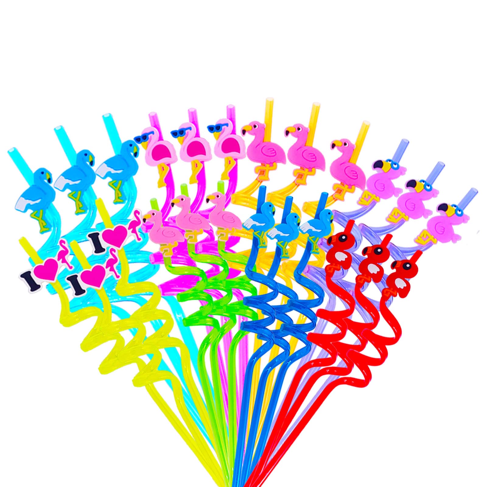 24 Pack Flamingo Straws - Reusable Plastic Drinking Straws for Party, Birthday, Wedding & Beach Decor