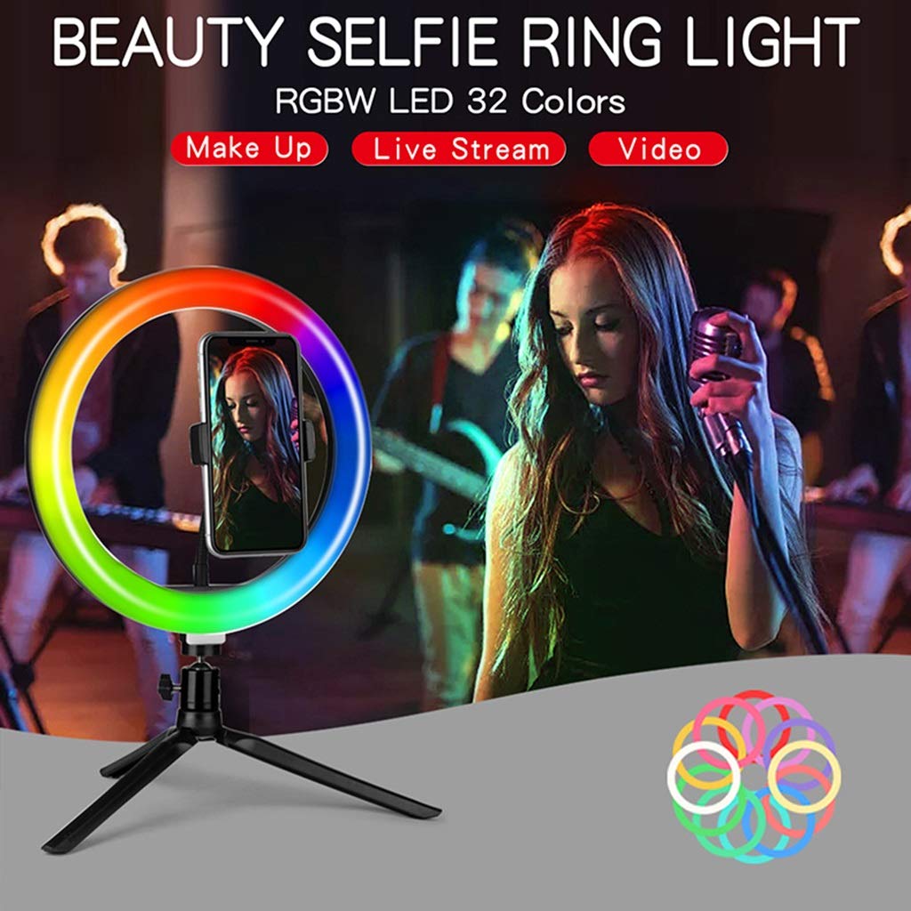 QFFL Dimmable RGB Ring Light Kit with Tripod Stand & Bluetooth Remote - Professional Lighting for Live Streaming, YouTube Videos, TikTok Content Creation and Photography