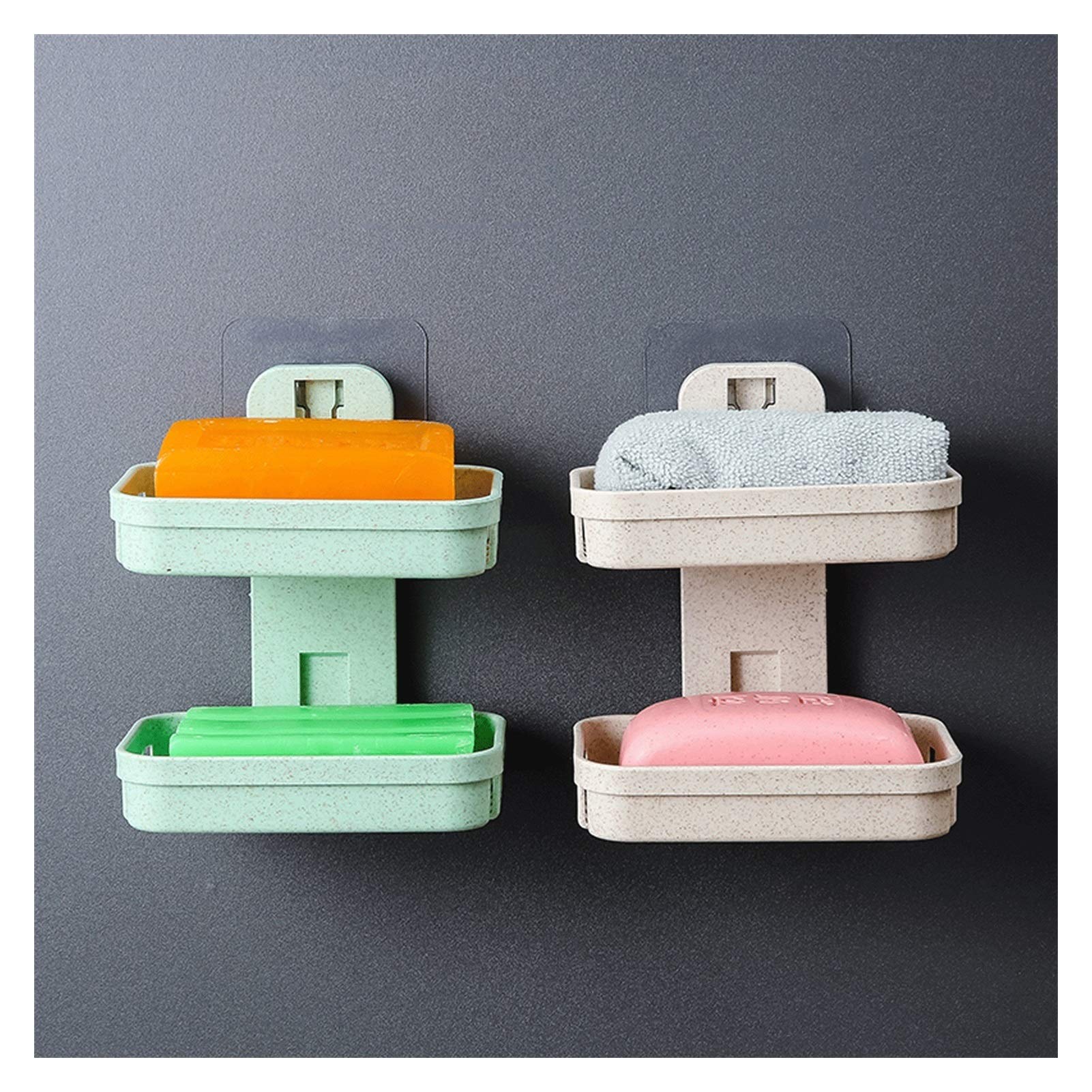 Wall-Mounted Soap Dish with Suction Cup - Single or Double Layer Bathroom Soap Holder (2 Pack, Color D) | Perfect for Shower, Sink & Kitchen Counter Organization