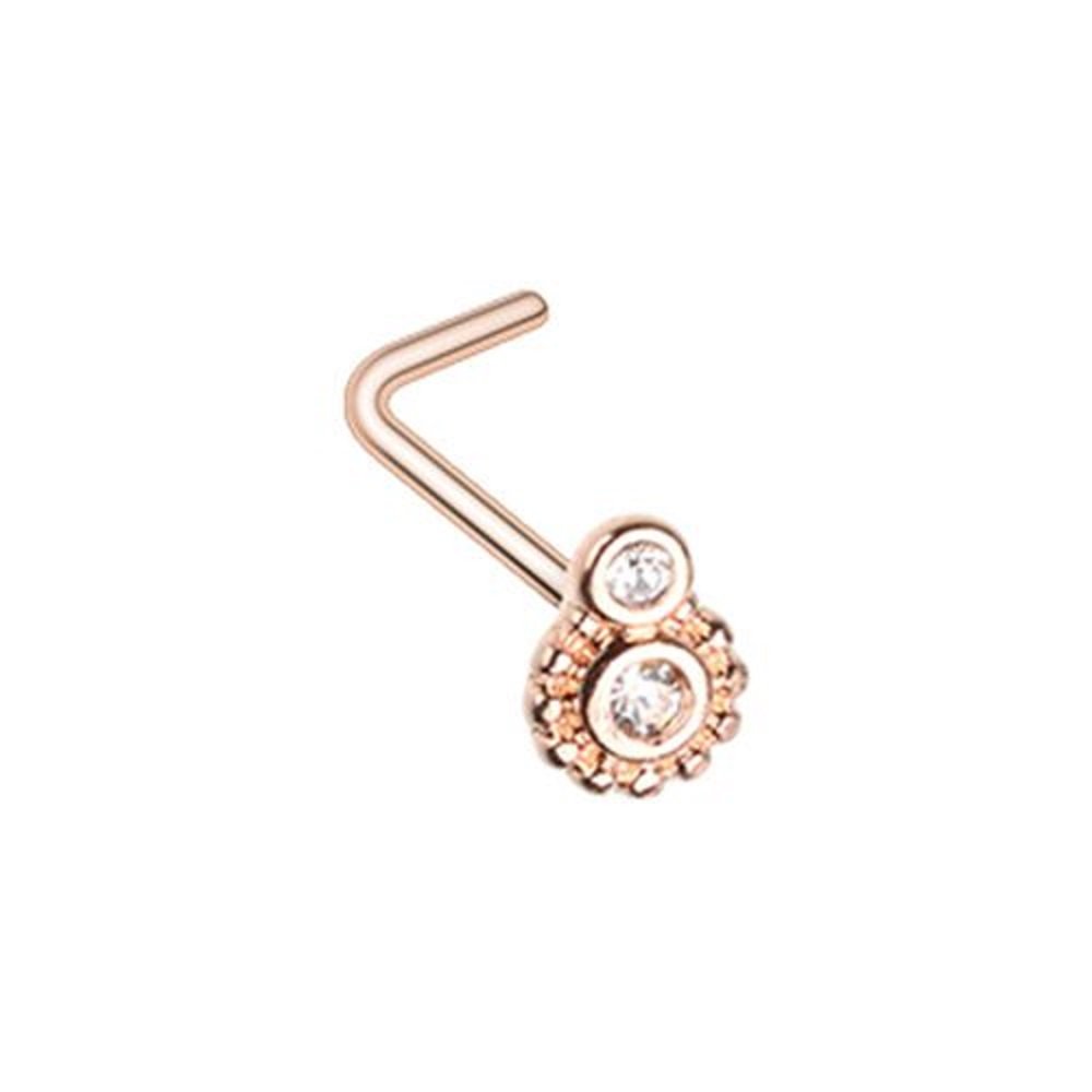 Steampunk Rose Gold L-Shape Nose Ring with Gear Design - WildKlass Gothic Jewelry for Women | Perfect for Cosplay, Halloween & Alternative Fashion