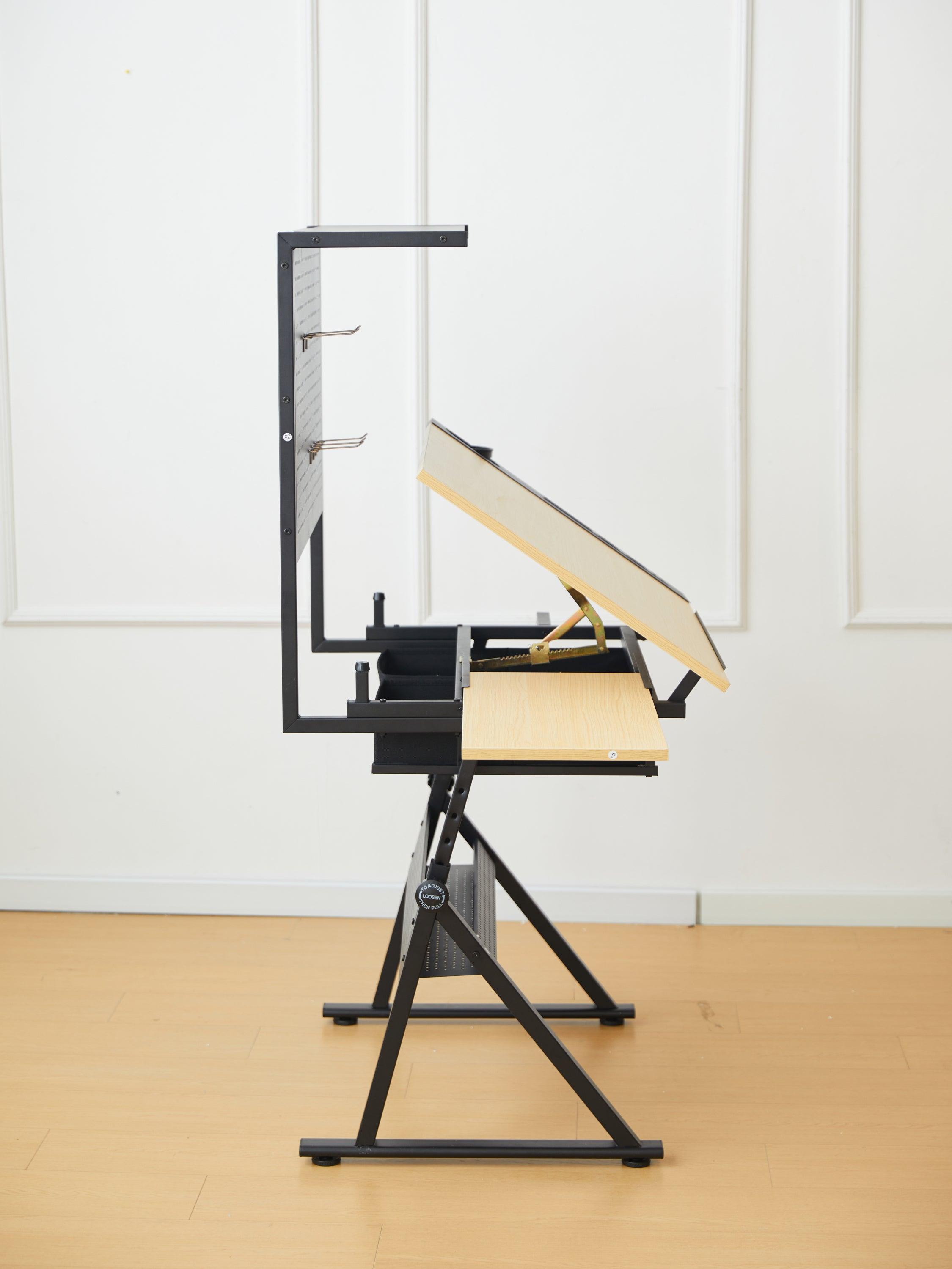 Adjustable Drafting Table with Metal Perforated Board Panel - Perfect for Architects, Artists & Designers - Home Office & Studio Workspace Solution