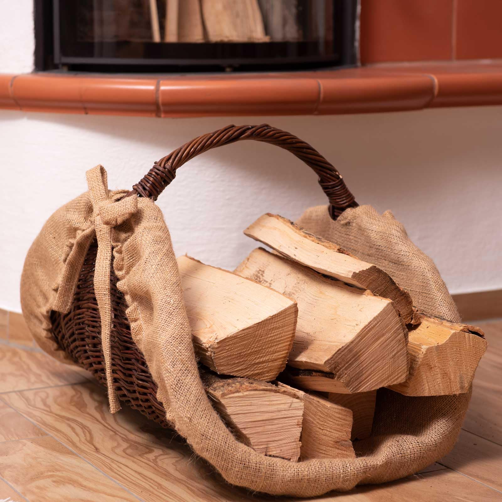 Premium Willow Firewood Basket with Jute Lining - Rustic Wood Carrier for Fireplace, Camping & Outdoor Decor - Heavy Duty Log Storage for Home, Patio and Cabin