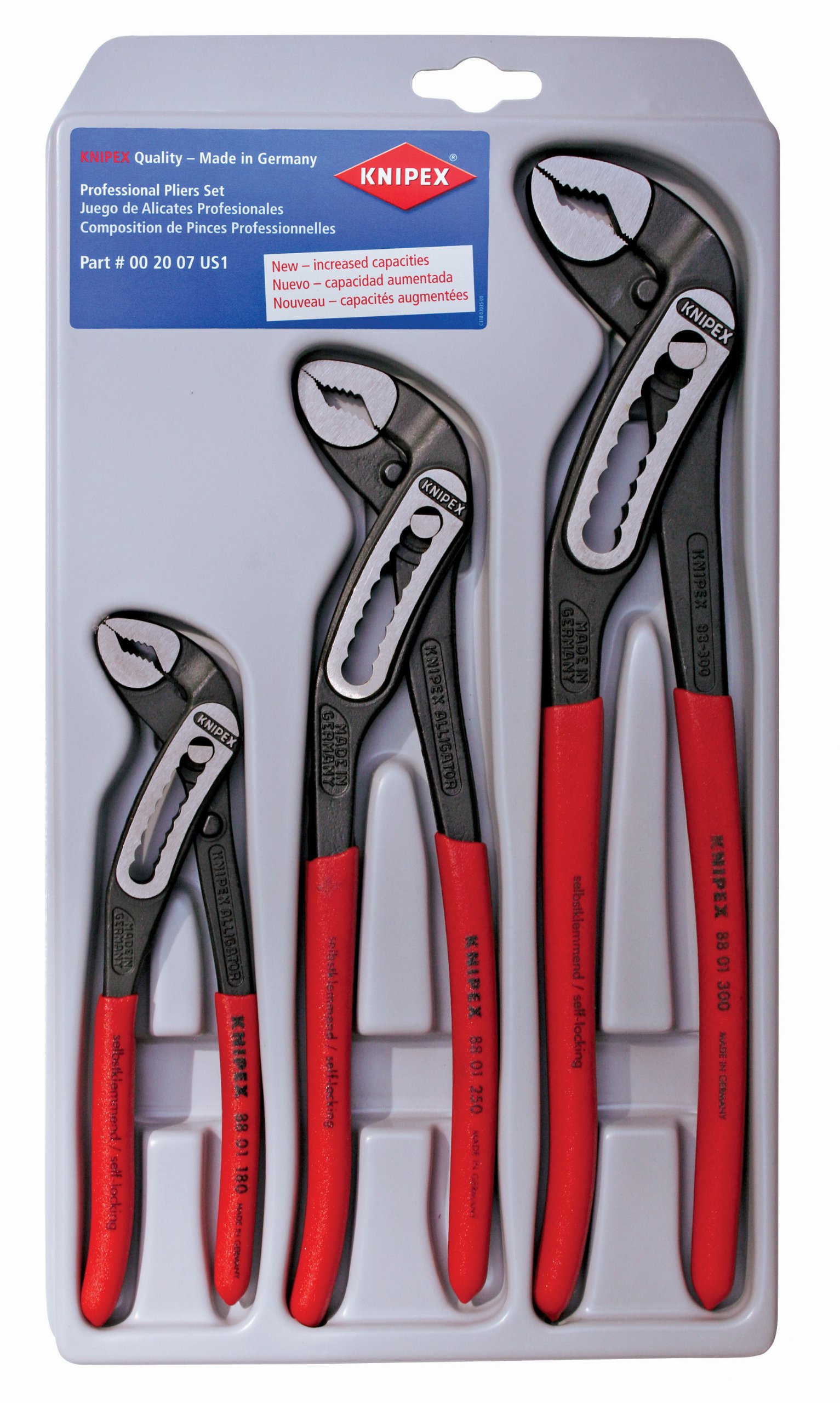 KNIPEX 6-Piece Pliers Set - 3 Alligator Pliers (7, 10, 12 Inch) & 3 Cobra Pliers (7, 10, 12 Inch) - Professional Water Pump Pliers for Plumbing, Automotive Repair, and DIY Projects