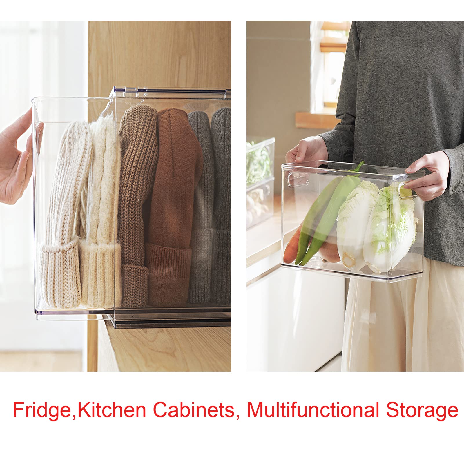 Abiudeng Stackable Clear Refrigerator Organizer Bins & Drawers - BPA Free Plastic Storage for Fridge, Pantry & Kitchen Organization - Perfect for Fruits, Vegetables, Snacks & Leftovers