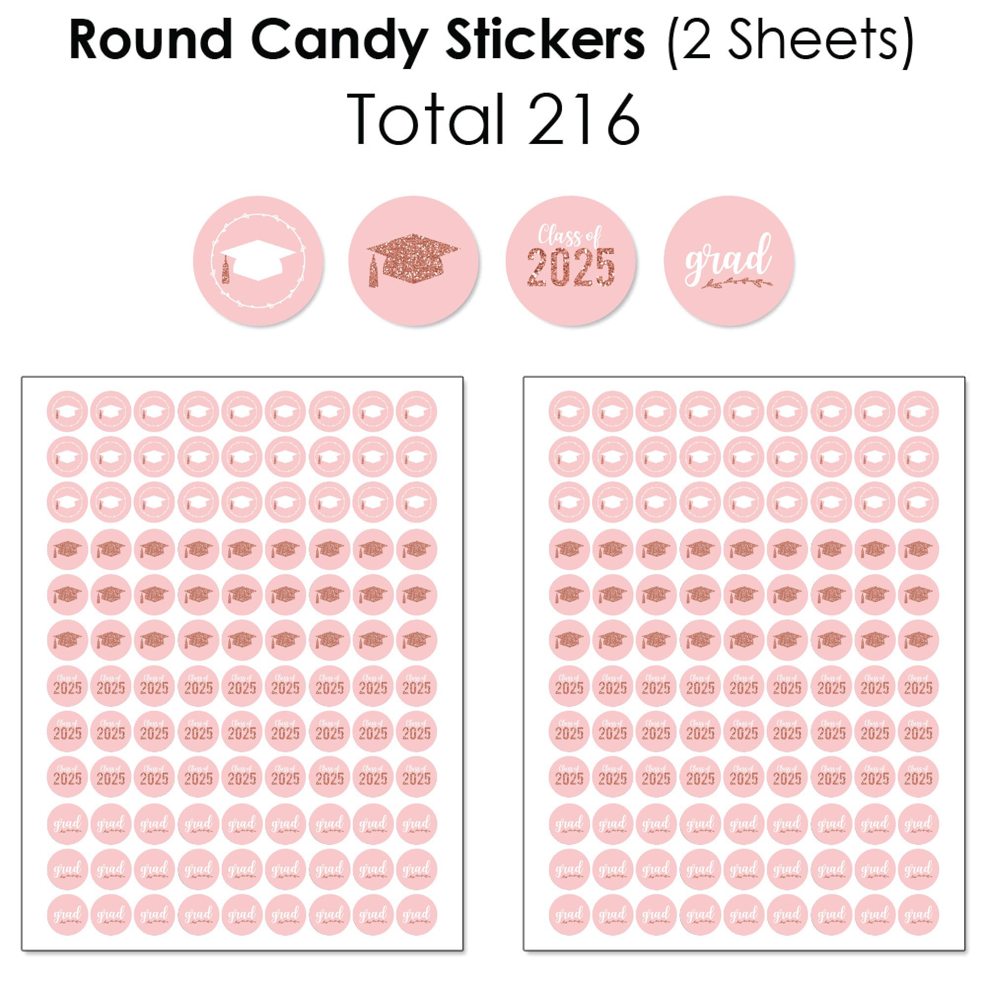 Rose Gold Graduation Candy Wrappers & Stickers Kit - 304pcs for 2025 Grad Party Favors, Decorations, and Sweet Treats | Perfect for Graduation Celebrations, Candy Buffets, and DIY Party Decor