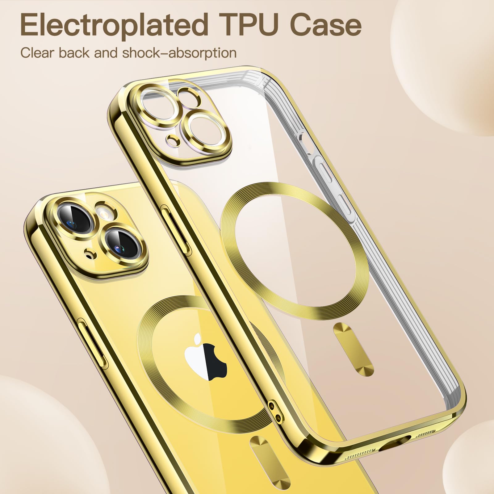 JETech iPhone 14 Plus 6.7-Inch Clear Soft TPU Case - MagSafe Compatible, Shockproof & Camera Protection, Electroplated Yellow Phone Cover for Wireless Charging | Perfect for Daily Use, Travel & Outdoor Activities