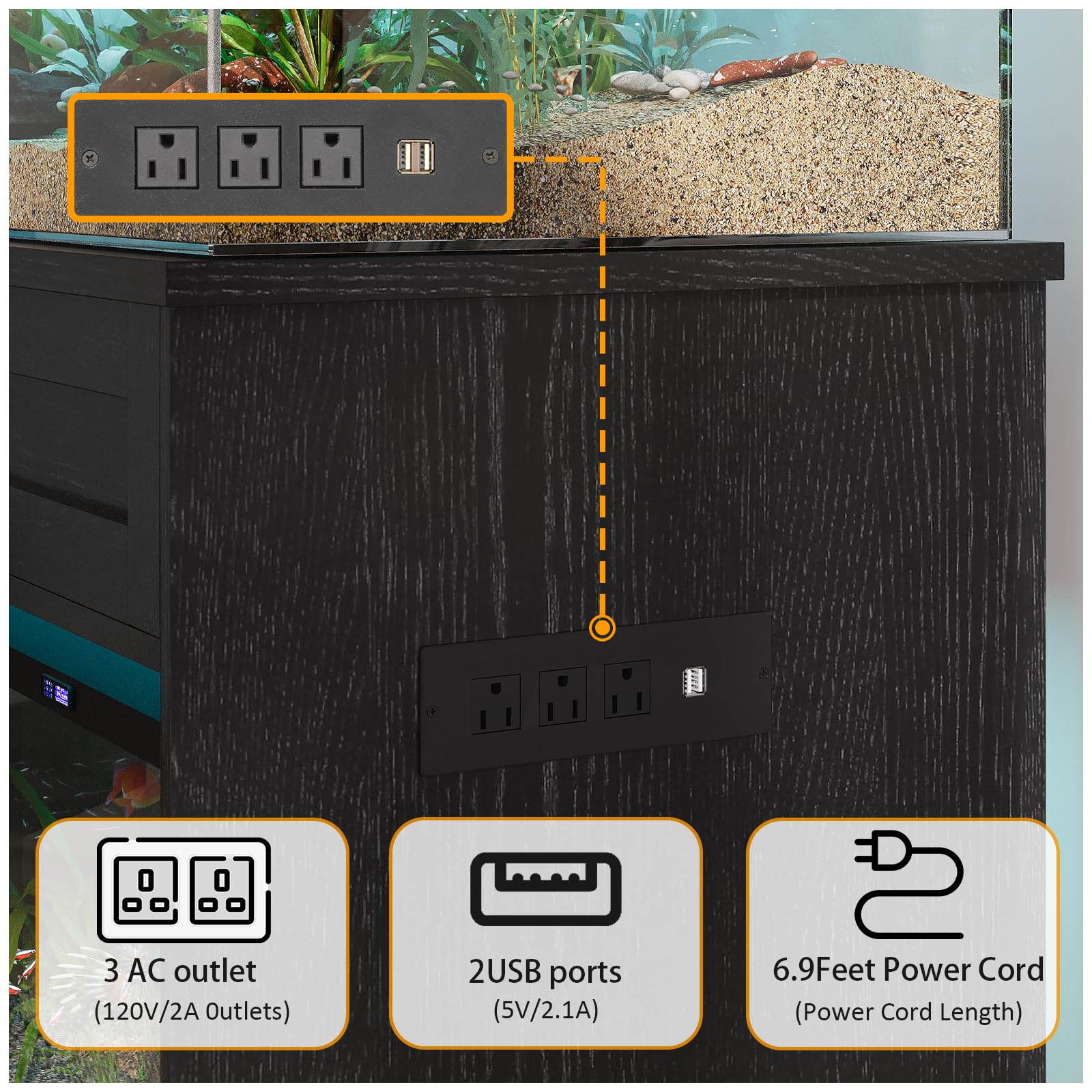 40 Gallon Wooden Aquarium Stand with Drawer, Power Strip & LED Lighting - Heavy Duty Fish Tank Stand for Reptiles, Tropical Fish - Perfect for Home, Office or Classroom Aquarium Setup