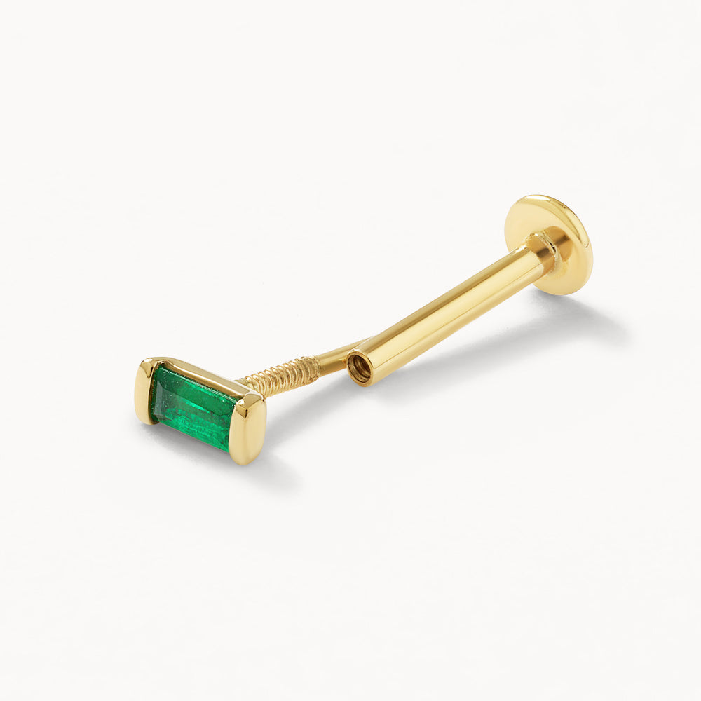 10k Gold Emerald Baguette Helix Single Stud Earrings for Women - Elegant Green Gemstone Jewelry for Everyday Wear & Special Occasions