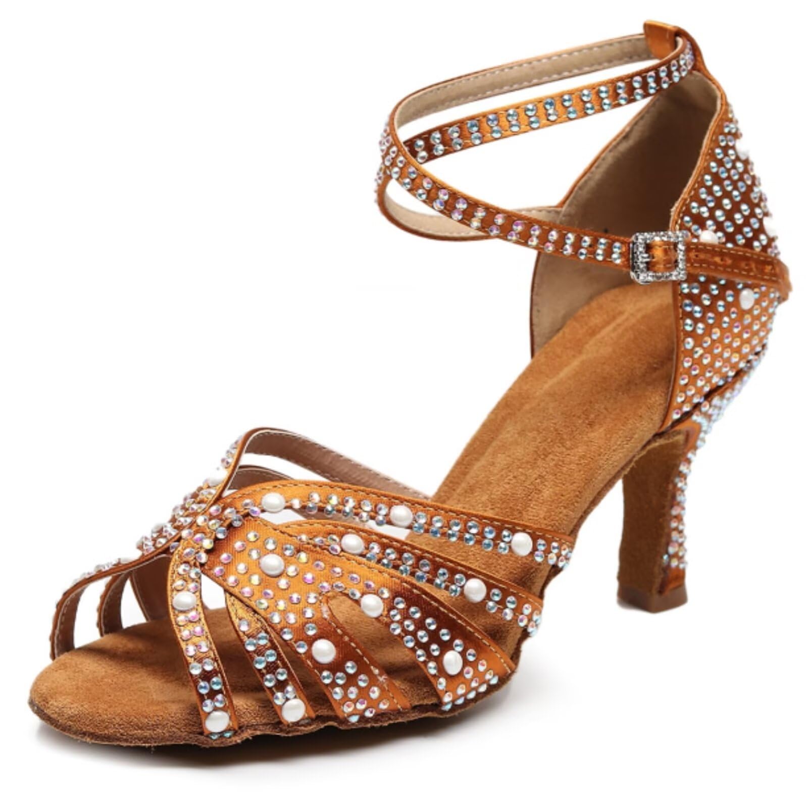 Sparkly Rhinestone Women's Latin Dance Shoes - Satin Ballroom & Bachata Practice Shoes for Salsa, Tango, Social Dancing | Perfect for Performances, Weddings & Dance Classes