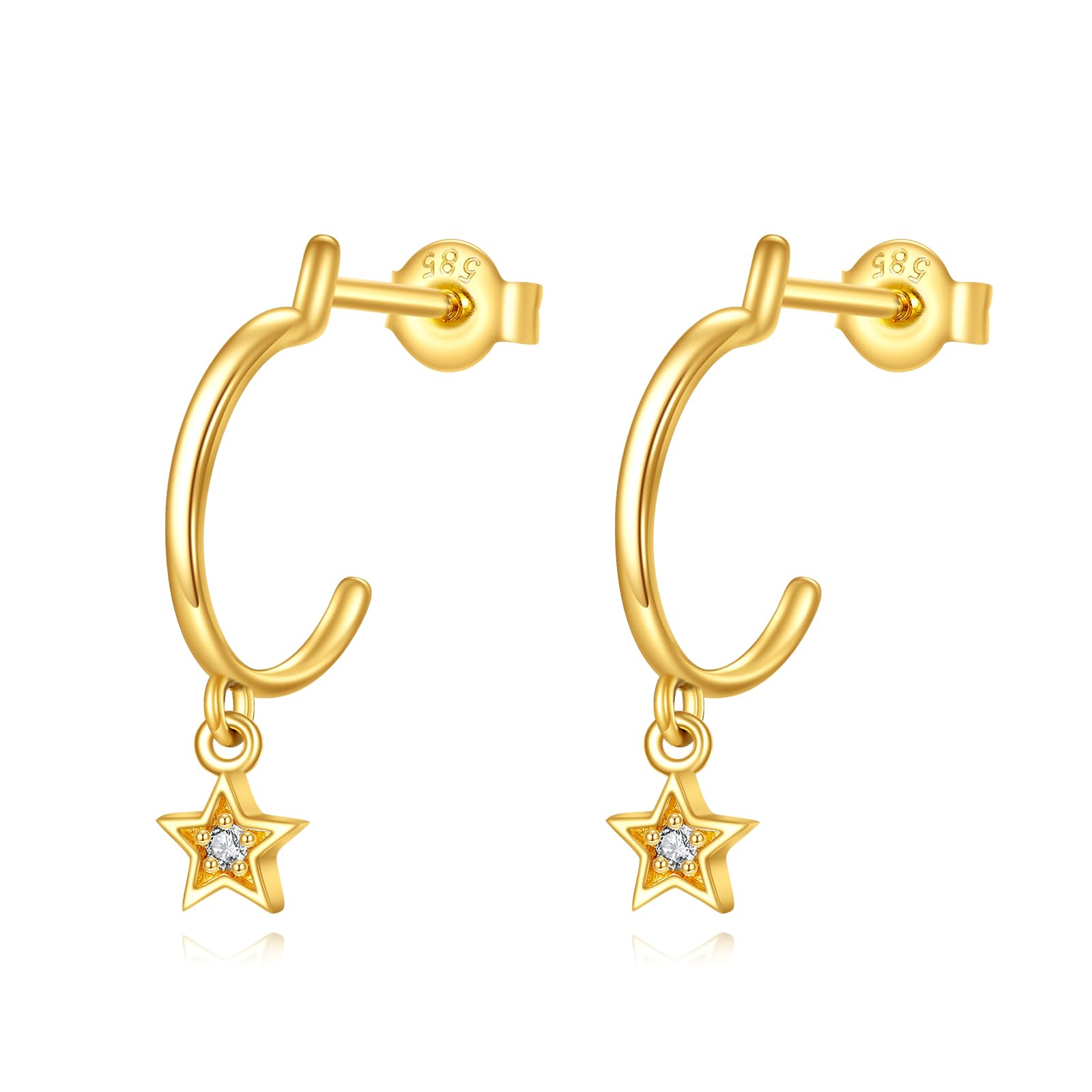 14K Solid Gold Star Earrings for Women & Girls | Cubic Zirconia Huggie Hoop Earrings | Valentine's Day, Birthday & Christmas Jewelry Gift | Perfect for Everyday Wear, Date Nights & Special Occasions