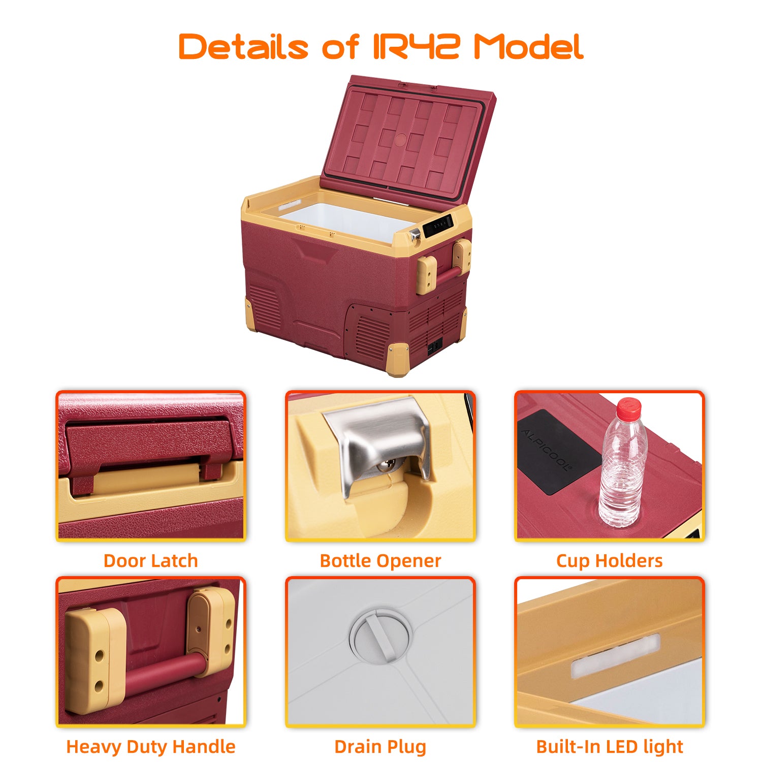 Alpicool IR42 Red 12V Portable Car Refrigerator - 42 Quart Compact Freezer for Road Trips, Camping & Outdoor Adventures