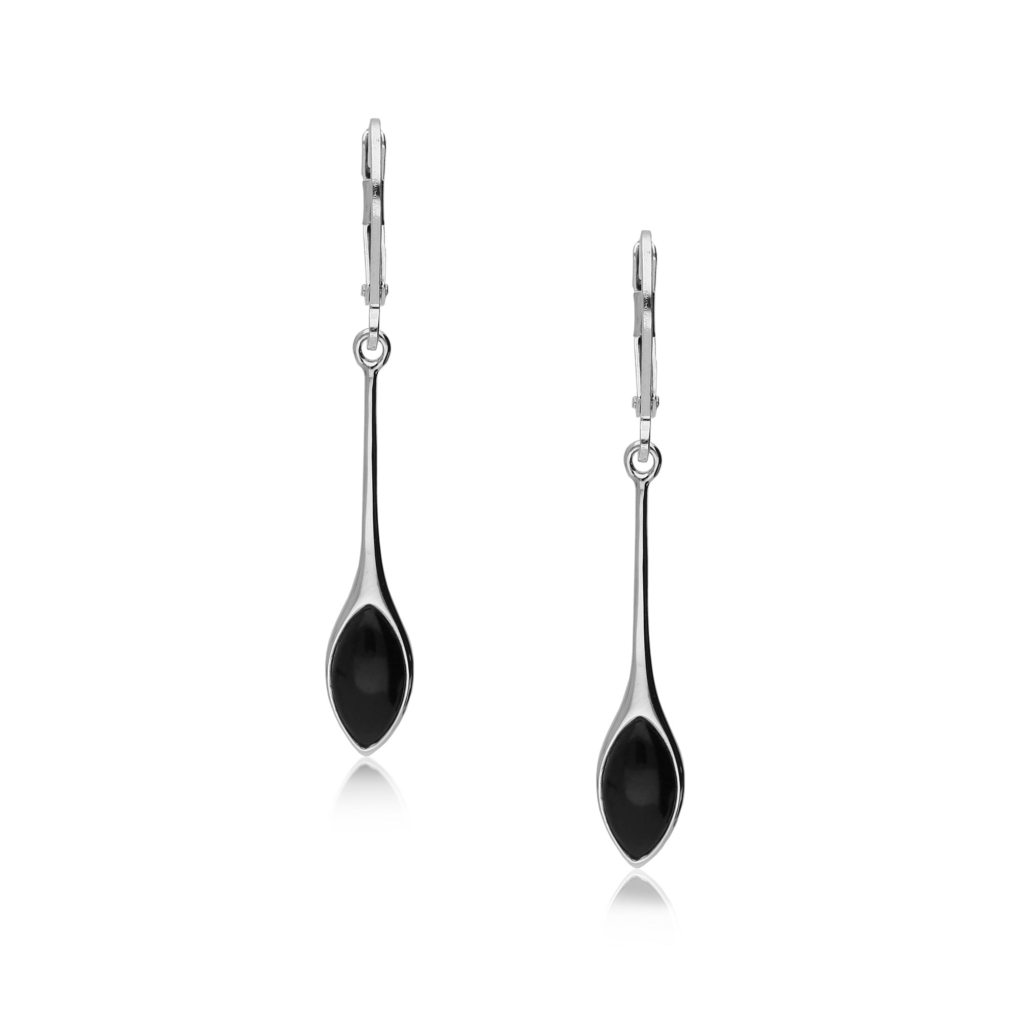 Whitby Jet Sterling Silver Long Drop Marquise Earrings – Elegant Dangle Earrings for Women, Perfect for Weddings, Parties & Evening Events