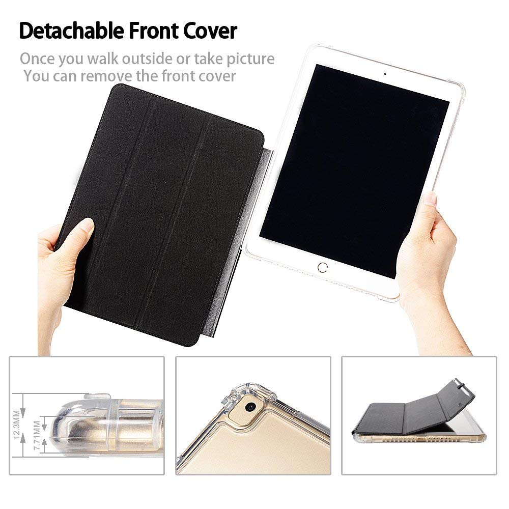 Valkit iPad 6th/5th Generation Case (2018/2017 Model) - 9.7 Inch Protective Cover with Pencil Holder & Auto Wake/Sleep | Slim Smart Folio Stand Case with Frosted Translucent Back | Perfect for Work, School & Travel - Black