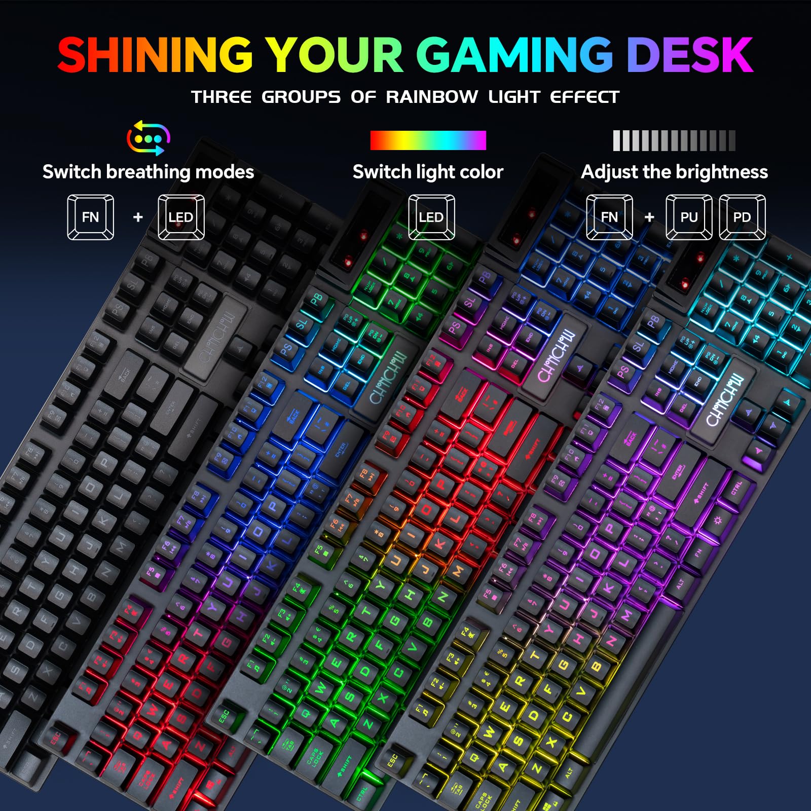 CHONCHOW Wireless Gaming Keyboard and Mouse Combo - RGB Backlit Ergonomic Mechanical Feel Keyboard with Rechargeable 2500mAh Battery, Anti-Ghosting Keys, 7D 3600DPI Gaming Mouse for PC, Laptop, PS4, Xbox - Ideal for Esports, Streaming, Office Work & Home Gaming - Perfect for FPS, MOBA Games and Late-Night Gaming Sessions - Great for Competitive Gaming, Work from Home Setup and Entertainment