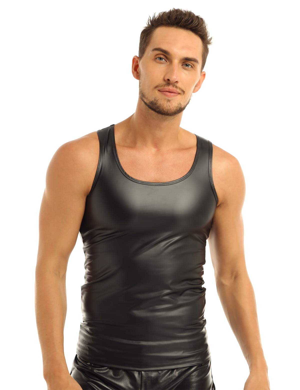 iiniim Men's Faux Leather Vest Undershirt - Sleeveless Muscle Tank Top for Gym, Fitness & Casual Wear | Breathable Workout Shirt for Bodybuilding & Street Style