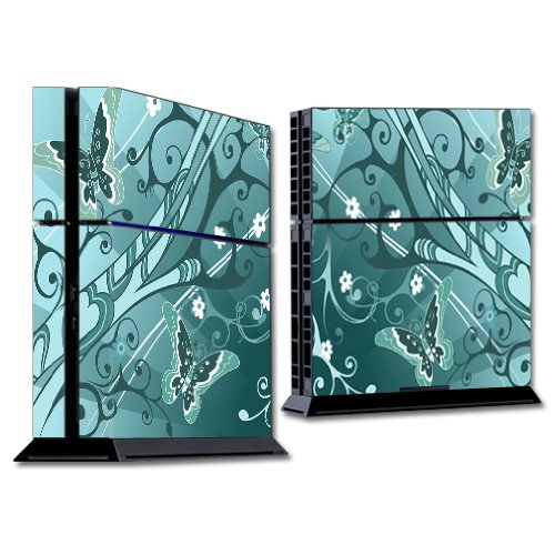 MightySkins Protective Skin Wrap Sticker for Sony PlayStation 4 (PS4) Console - Butterfly Blues Design | Durable Vinyl Decal for Gaming Setup & Customization