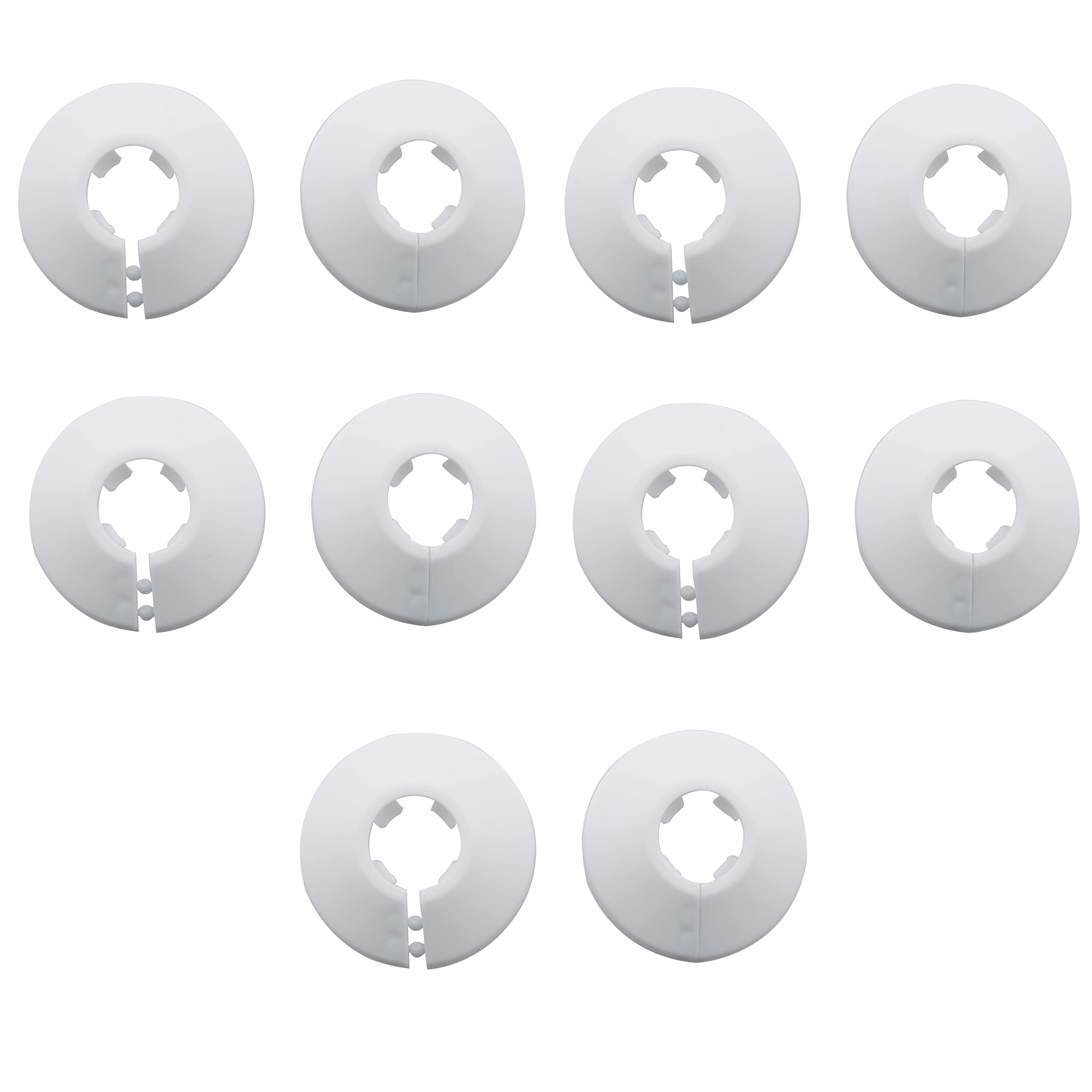 10-Pack Plastic Pipe Collars - Easy Snap-On Wall Flange for Radiator & Kitchen Faucet Pipes | White Water Pipe Cover for Home Plumbing & Bathroom Decoration